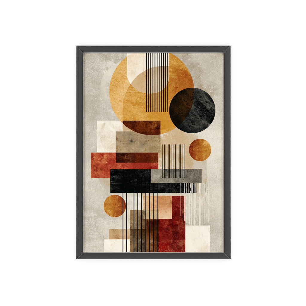 Boho Poster im Holzrahmen | Moderne Boho Wandkunst, Geometrische Wohnraumdeko, Geschenk für Kunstliebhaber, Abstraktes Design