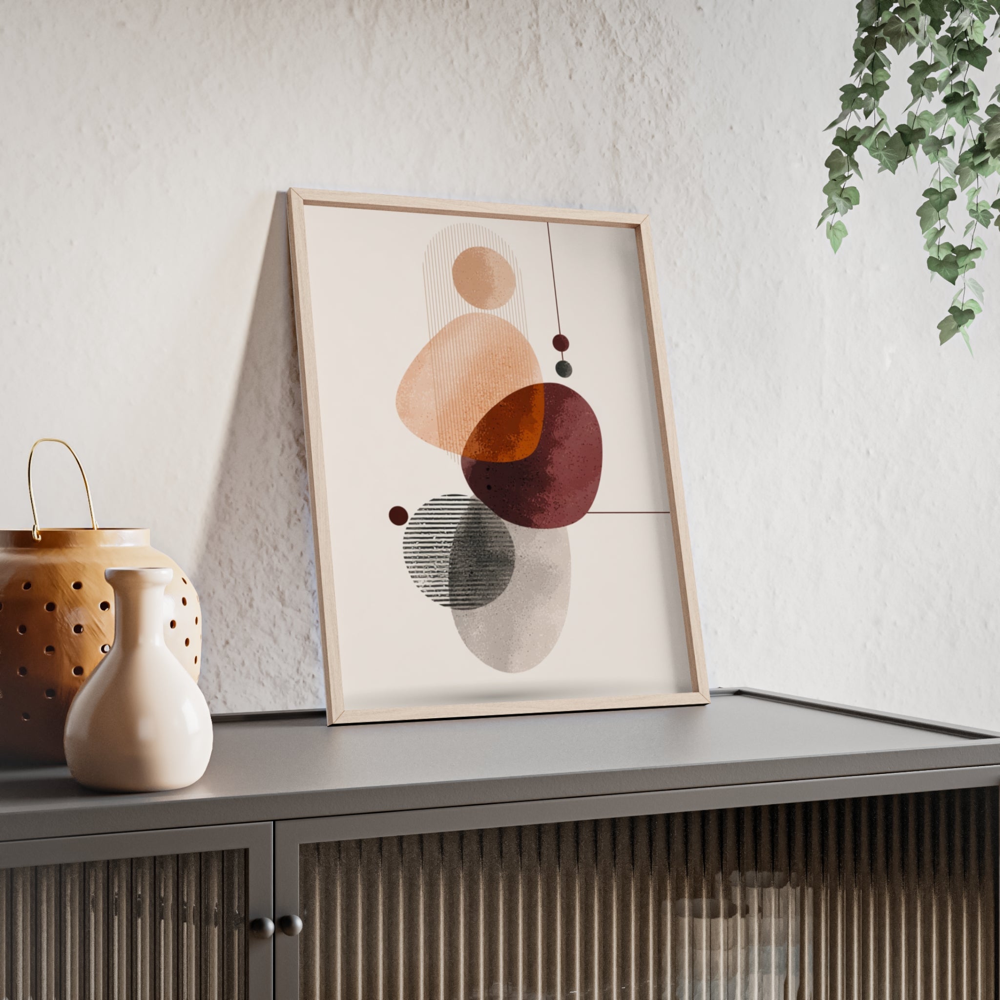 Modernes Abstraktes Kunstposter mit Holzrahmen | Boho Wanddeko | Minimalistische Wohnkultur | Galerie-Wandkunst | Einzigartiges Geschenk