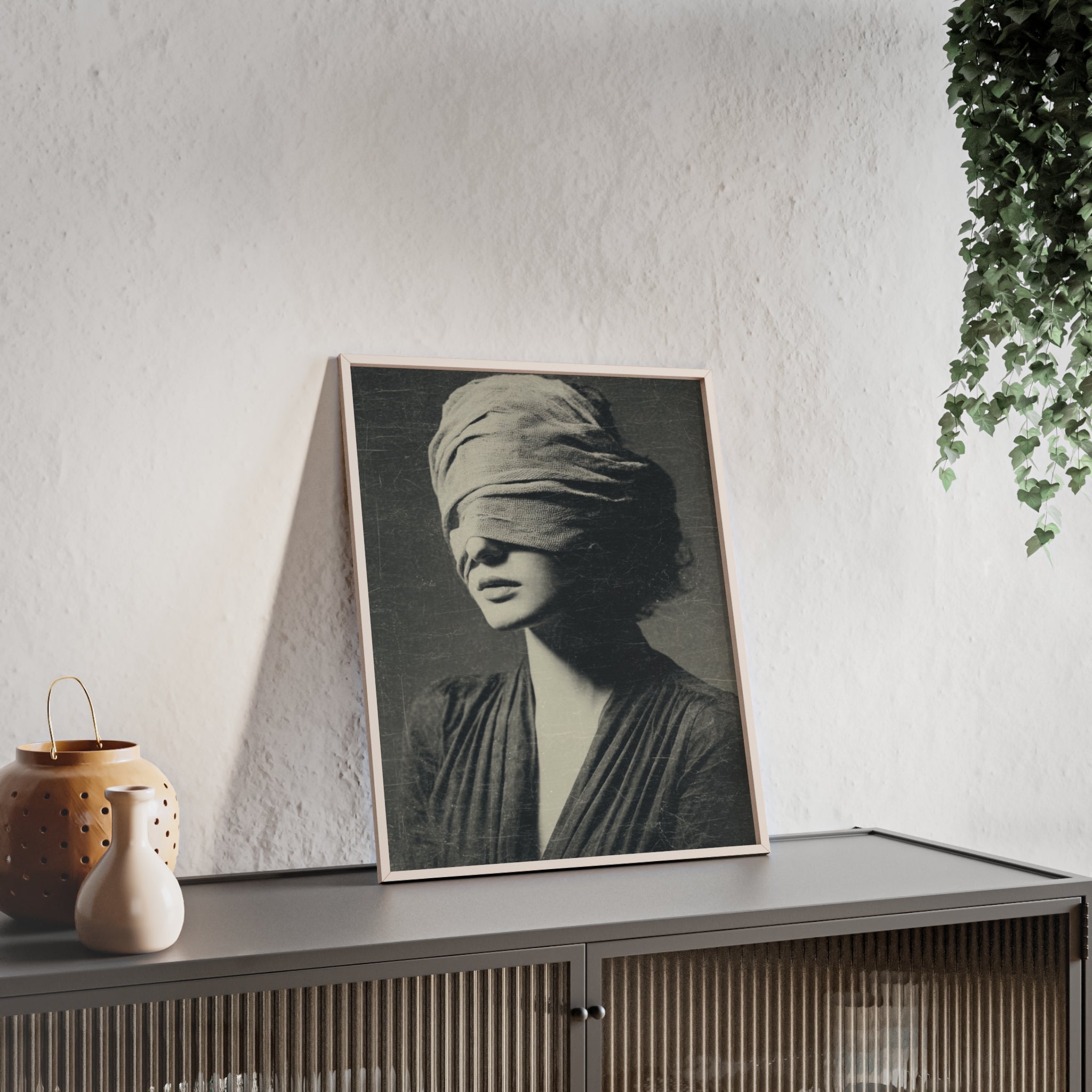 Mystisches Frauenportrait Kunstposter im Holzrahmen | Moderne Wanddeko, Minimalistisches Wohnzimmer & Büro, Boho Wandkunst
