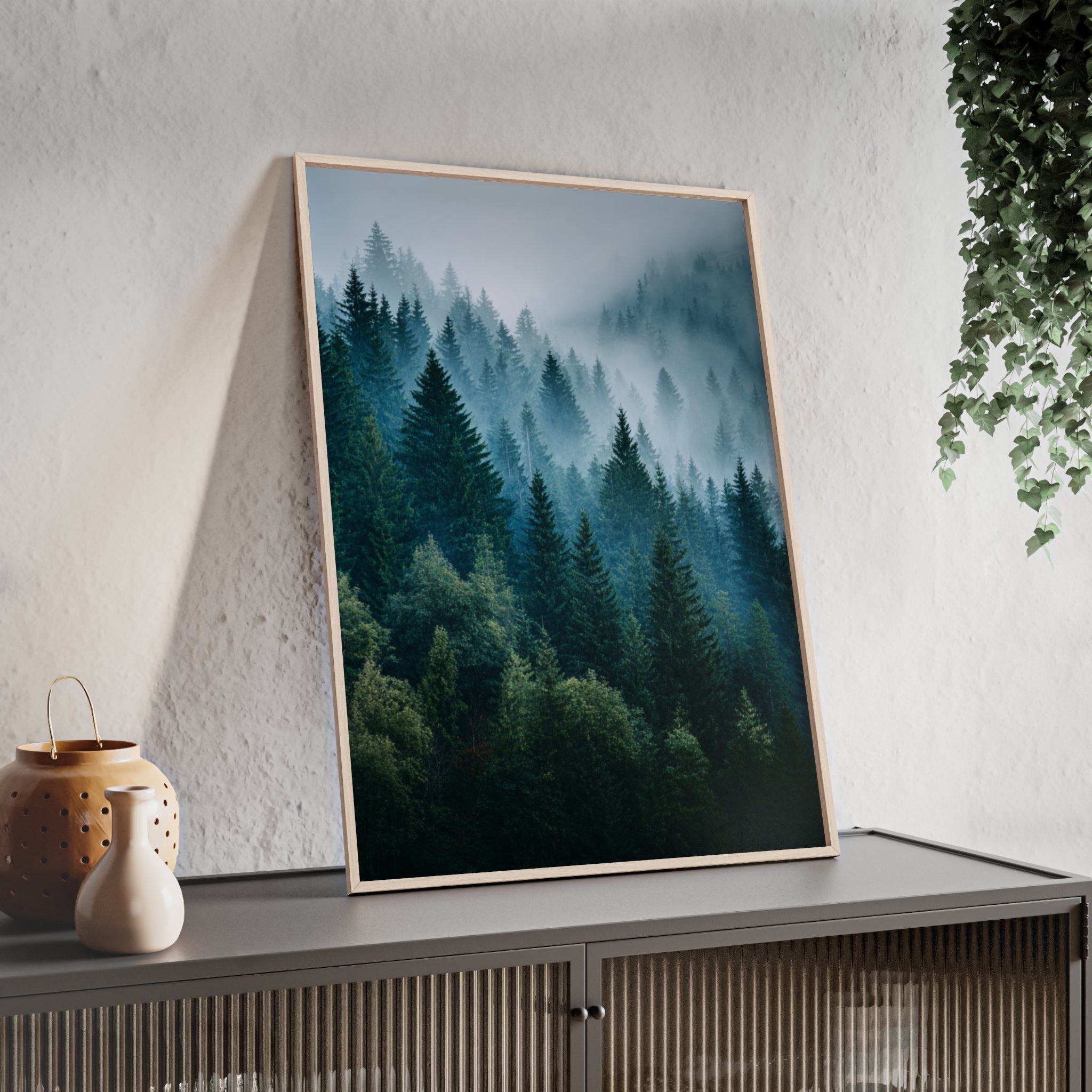 Wooden Frame Poster, Framed Art Print, Nature Wall Décor, Forest Landscape Art, Home Decor Gift, Rustic Bedroom Artwork