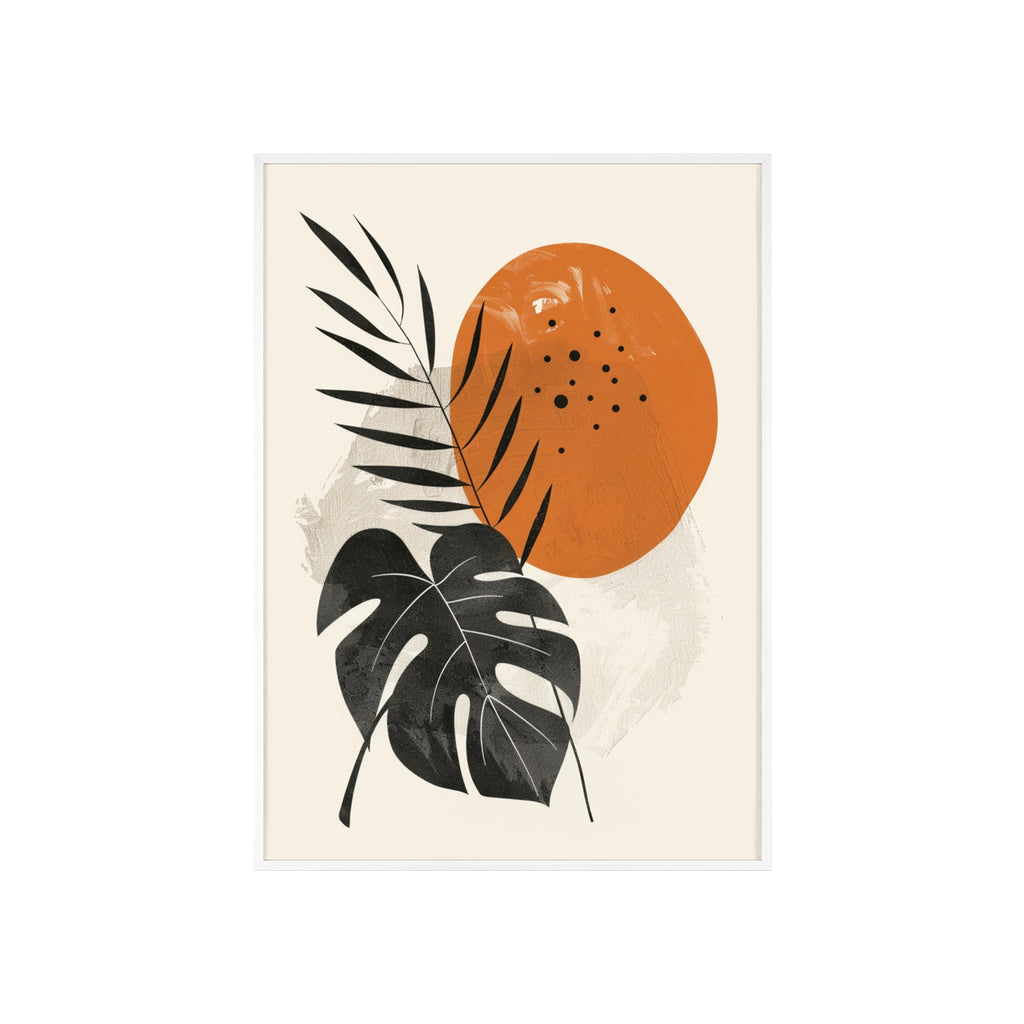 Modern Botanical Art Print with Wooden Frame, Tropical Wall Decor, Housewarming Gift, Minimalist Home Art, Nature-Inspired Design