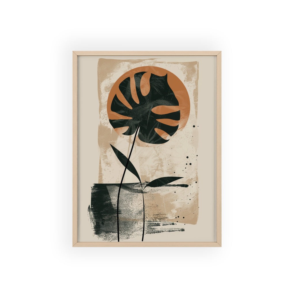 Modern Botanical Art Poster with Wooden Frame, Wall Decor, Minimalist Home Accent, Gift for Plant Lovers, Living Room Decor