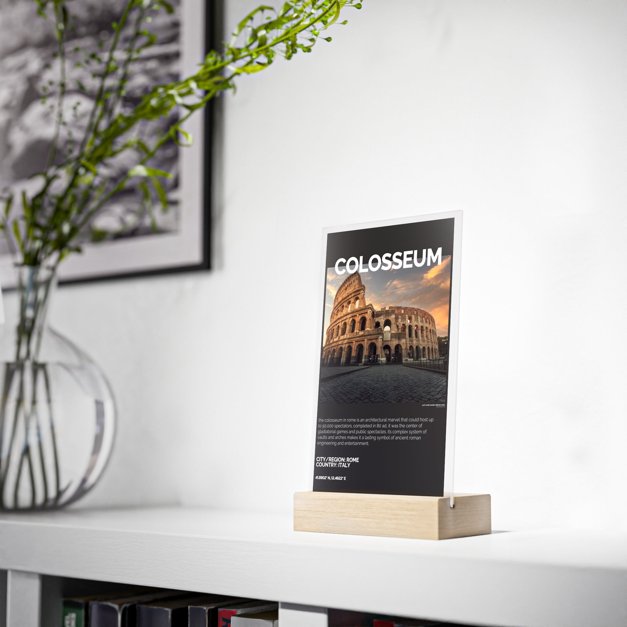 Kolosseum Acrylschild mit Holzständer | Sammlerstück & Geschenk - World Wonder Collector Series