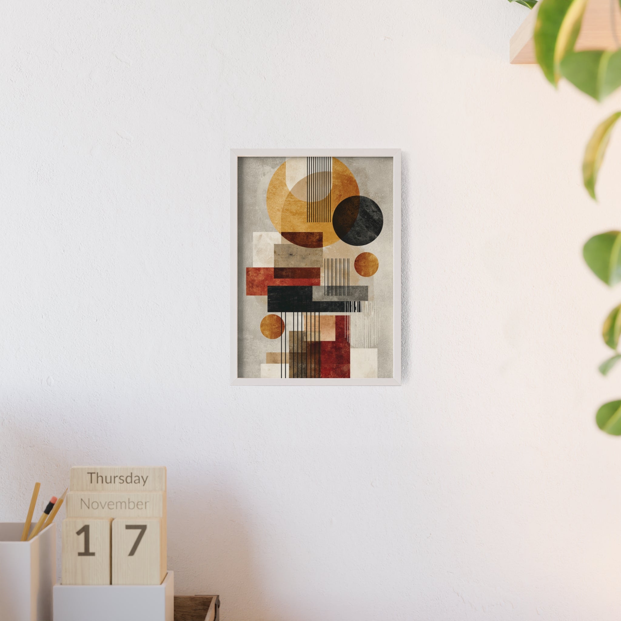 Boho Poster im Holzrahmen | Moderne Boho Wandkunst, Geometrische Wohnraumdeko, Geschenk für Kunstliebhaber, Abstraktes Design