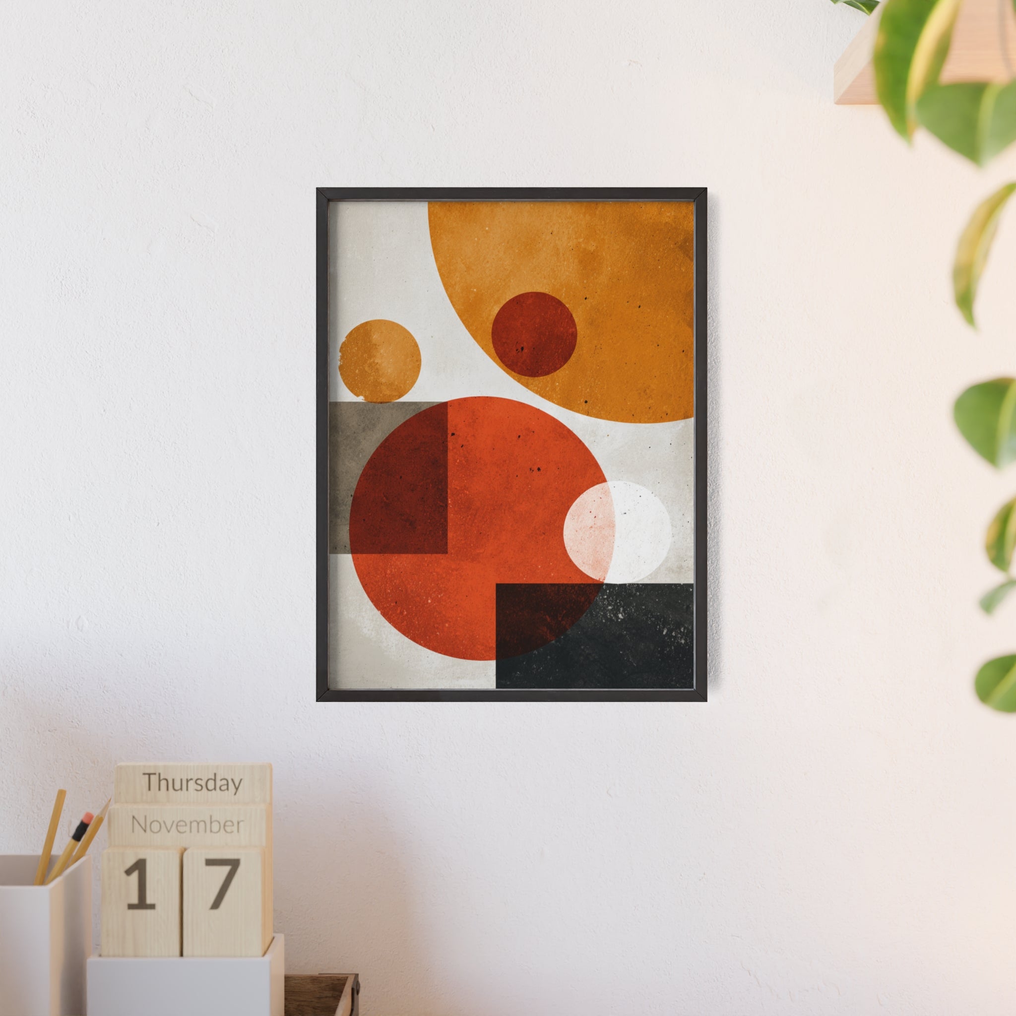 Abstraktes Geometrisches Kunstposter im Holzrahmen | Moderne Wanddeko, Minimalistisches Wohnzimmer & Büro, Boho Wandkunst