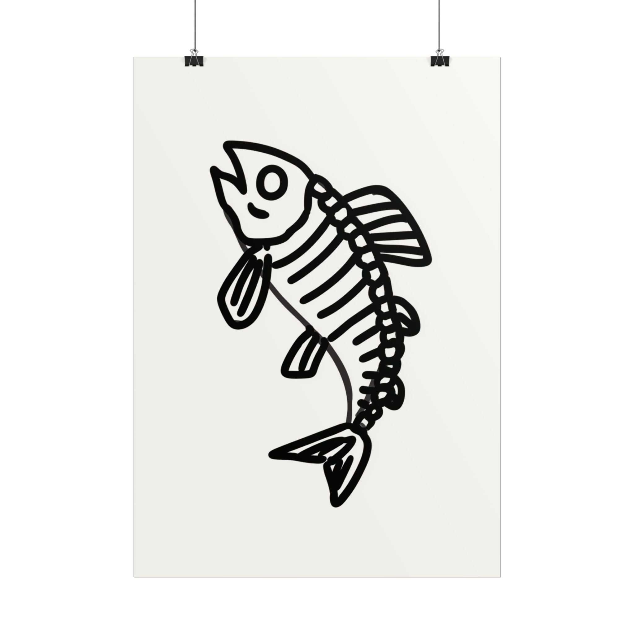 Minimalistisches Poster Fischskelett | Nautische Wanddeko |Schwarz Weiß Fisch Kunst Druck | Moderne Küche & Wohnzimmer Wandbild