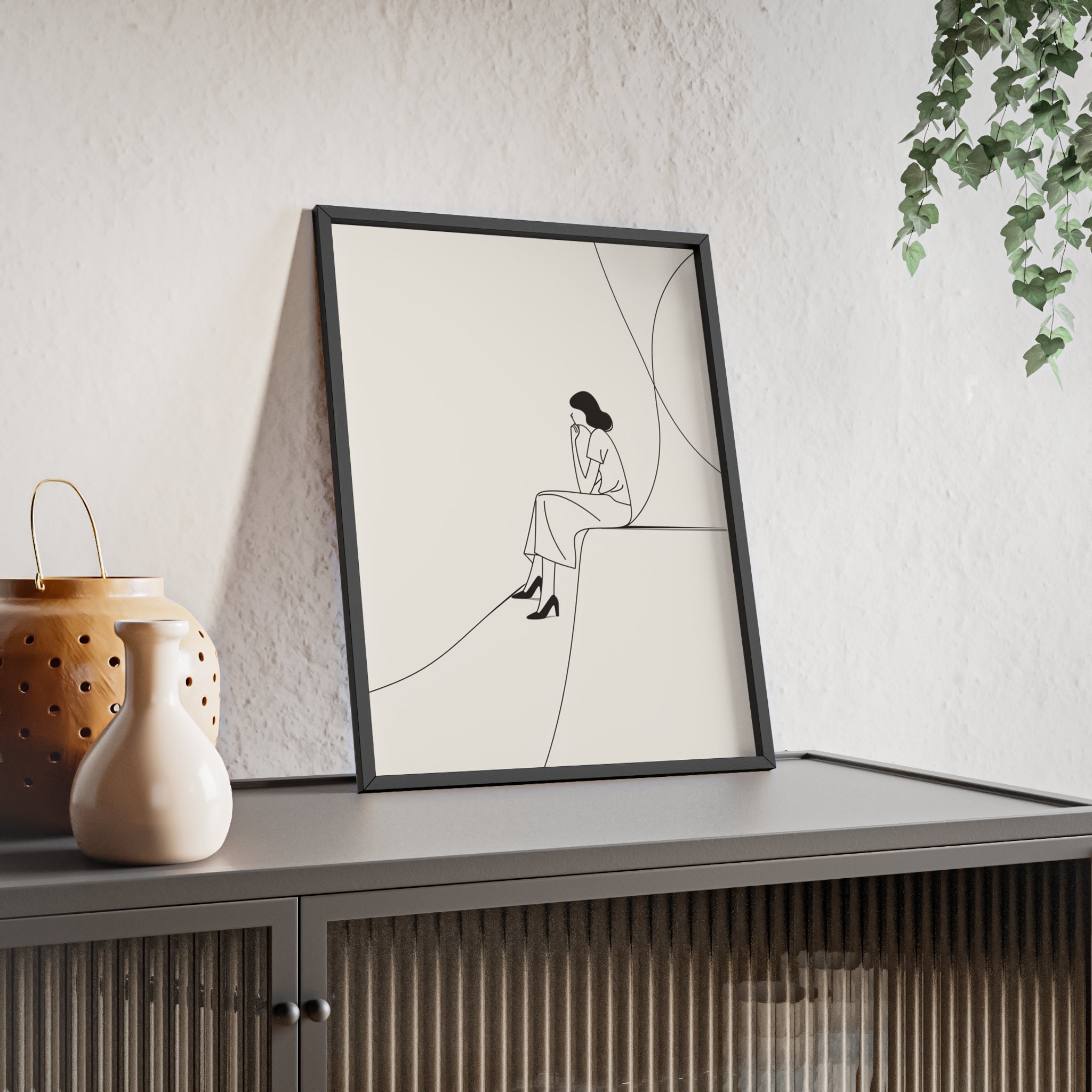 Minimalist Framed Art Print, Modern Wall Decor, Female Line Drawing, Elegant Home Art, Gift for Her