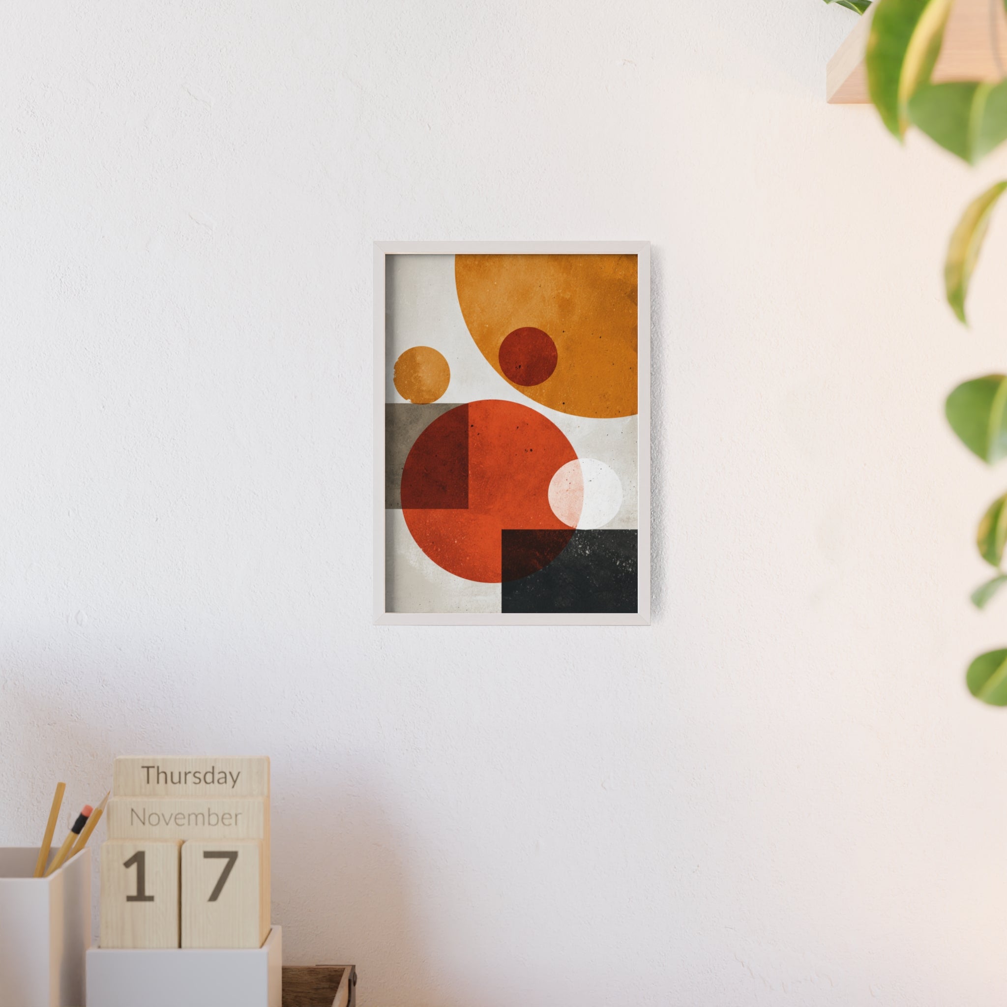 Abstraktes Geometrisches Kunstposter im Holzrahmen | Moderne Wanddeko, Minimalistisches Wohnzimmer & Büro, Boho Wandkunst