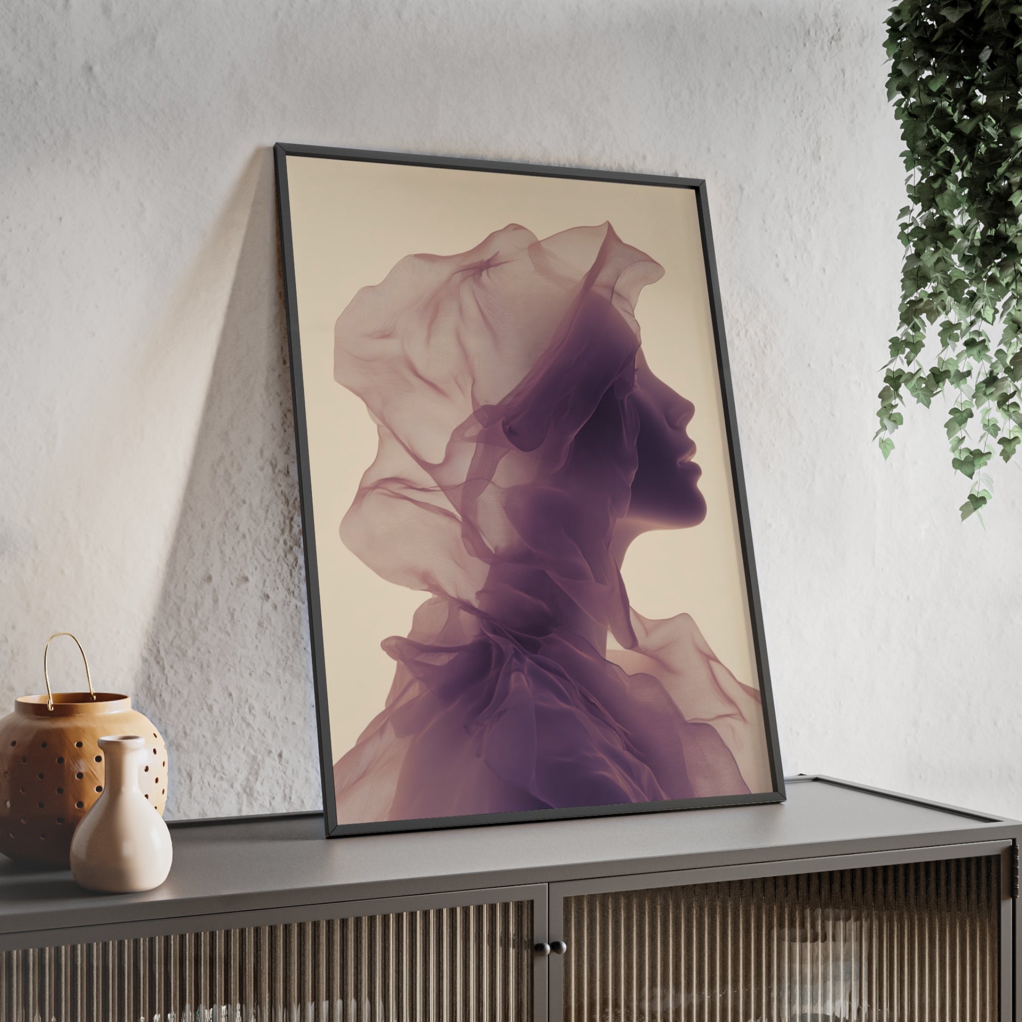 Between Dreams and Skin | Futuristisches Boho Kunstposter im Holzrahmen | Moderne Wanddeko für Wohnzimmer, Schlafzimmer & Büro