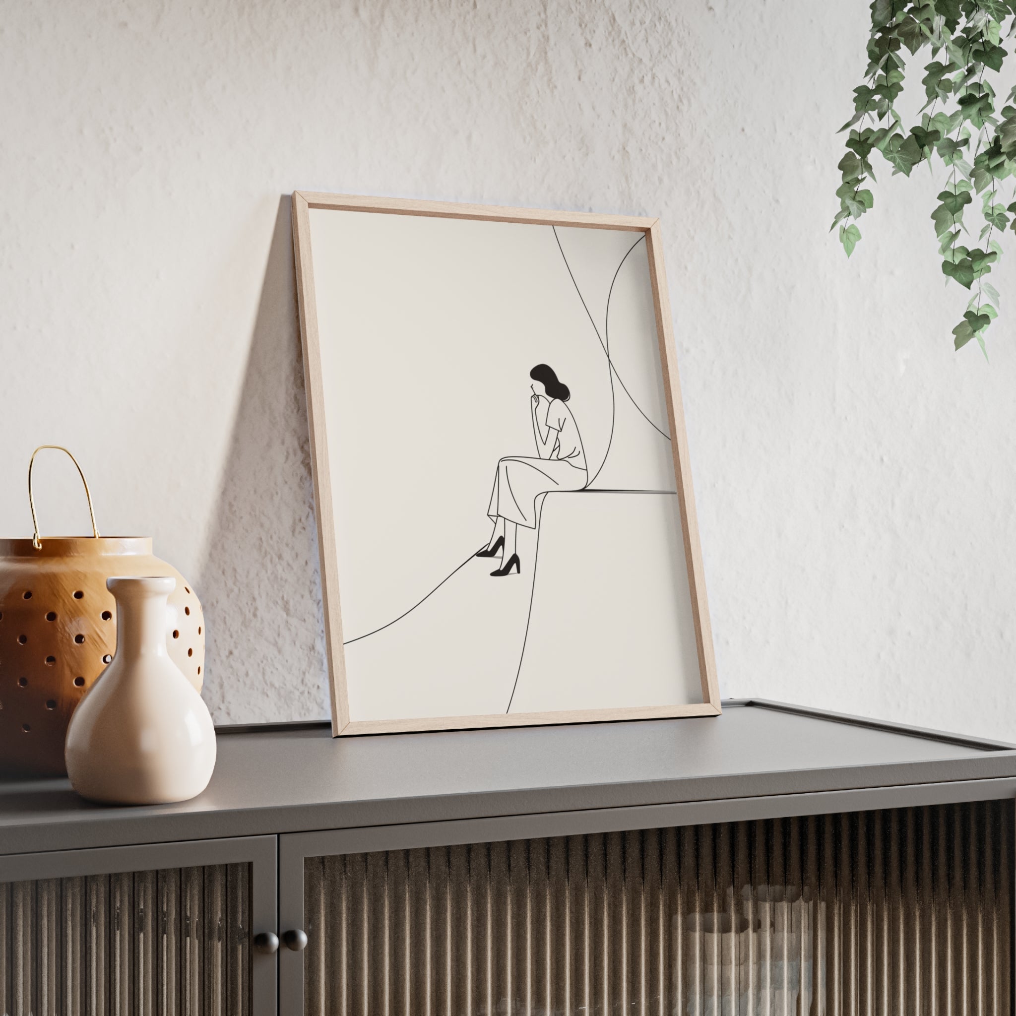 Minimalist Framed Art Print, Modern Wall Decor, Female Line Drawing, Elegant Home Art, Gift for Her