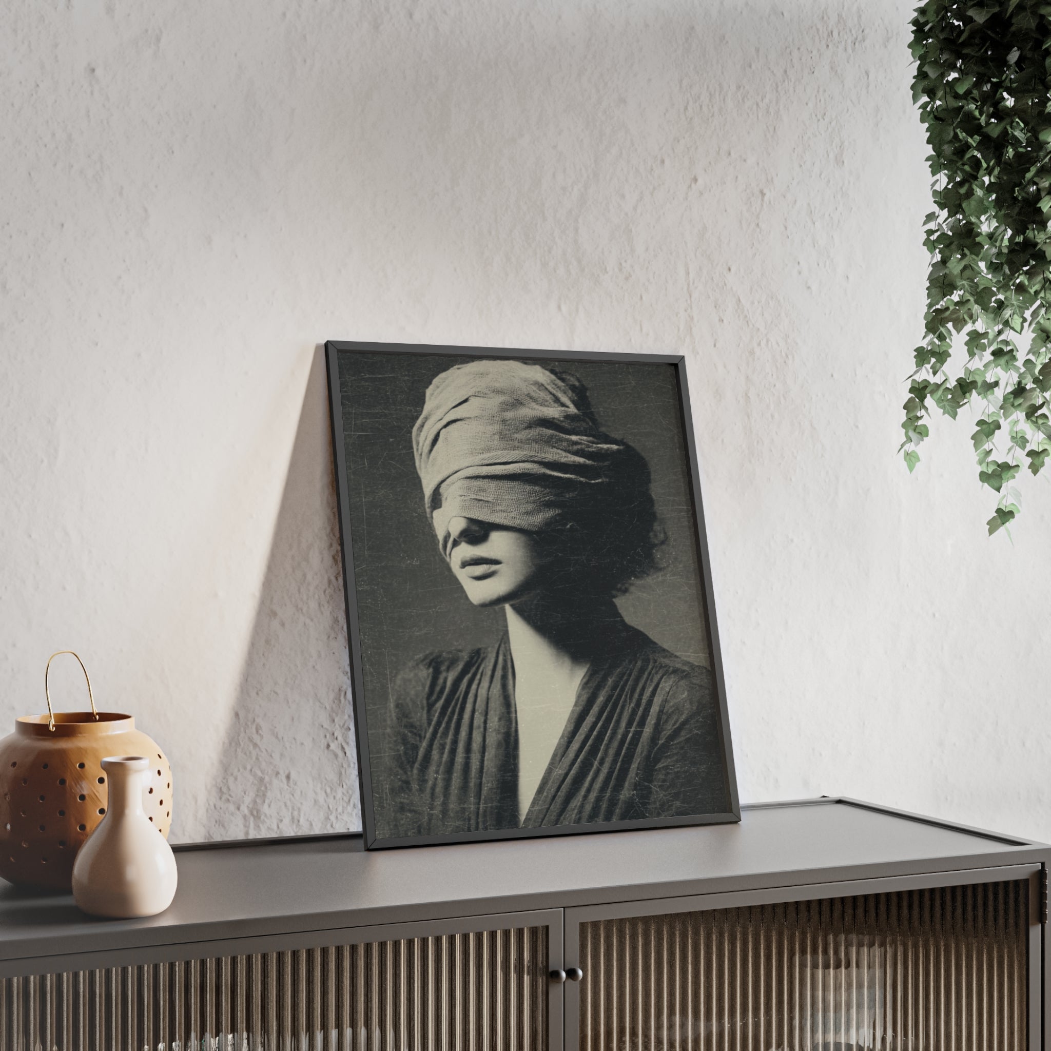 Mystisches Frauenportrait Kunstposter im Holzrahmen | Moderne Wanddeko, Minimalistisches Wohnzimmer & Büro, Boho Wandkunst