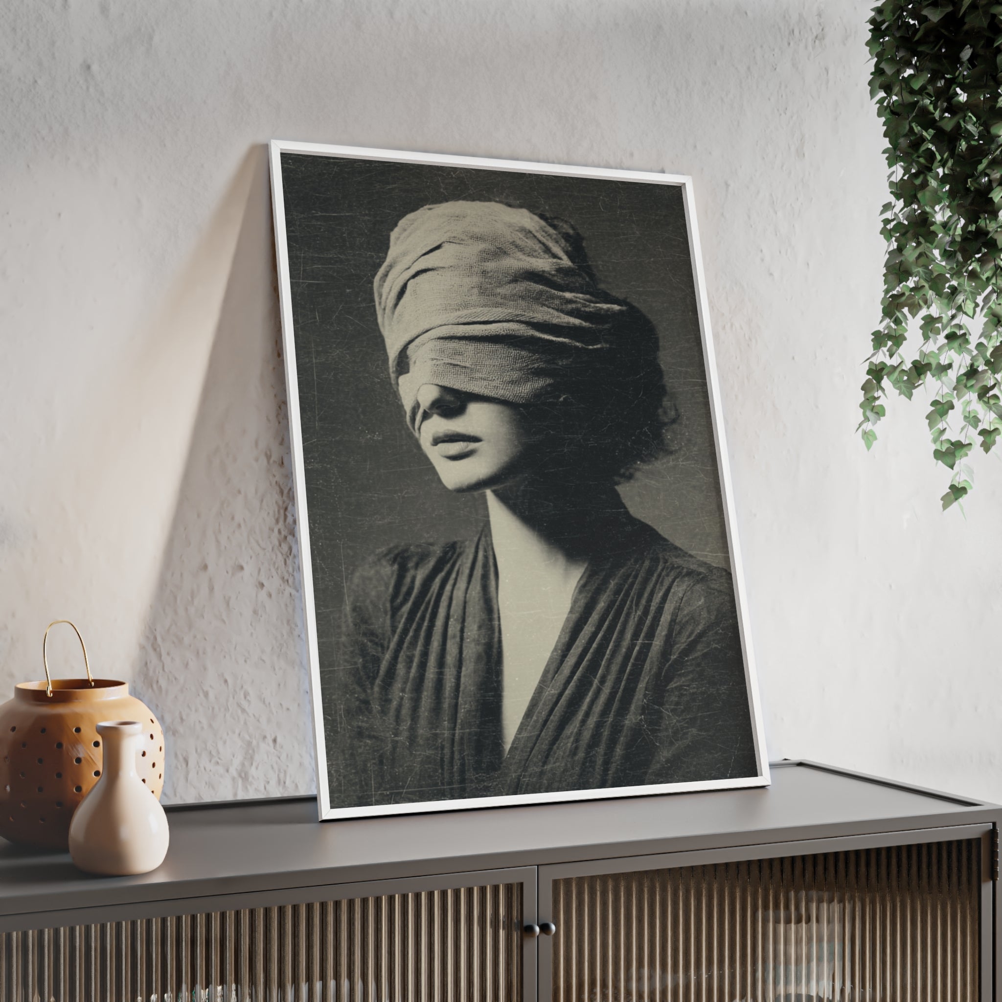 Mystisches Frauenportrait Kunstposter im Holzrahmen | Moderne Wanddeko, Minimalistisches Wohnzimmer & Büro, Boho Wandkunst