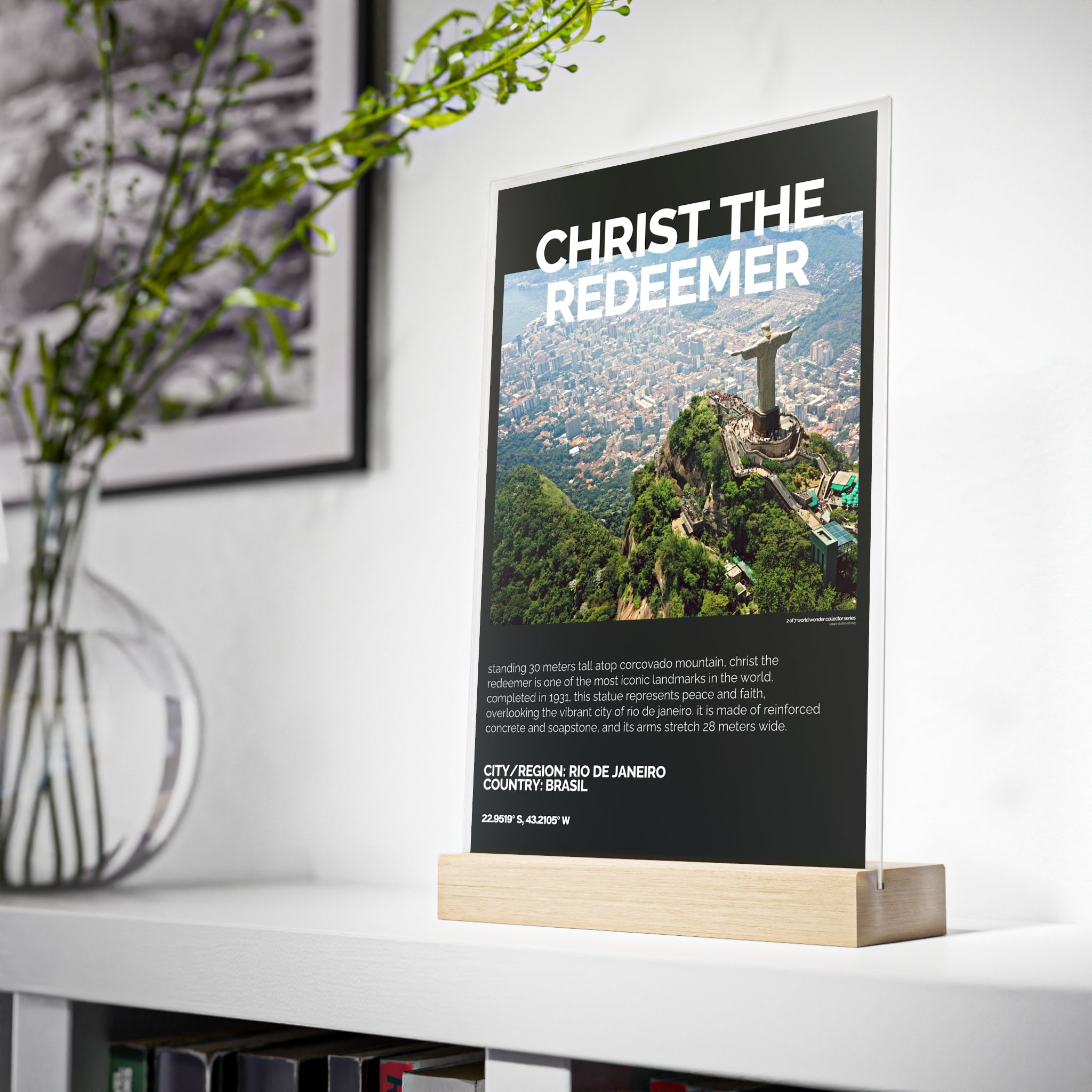 Cristo Redentor Acrylschild mit Holzständer | Sammlerstück & Geschenk - World Wonder Collector Series