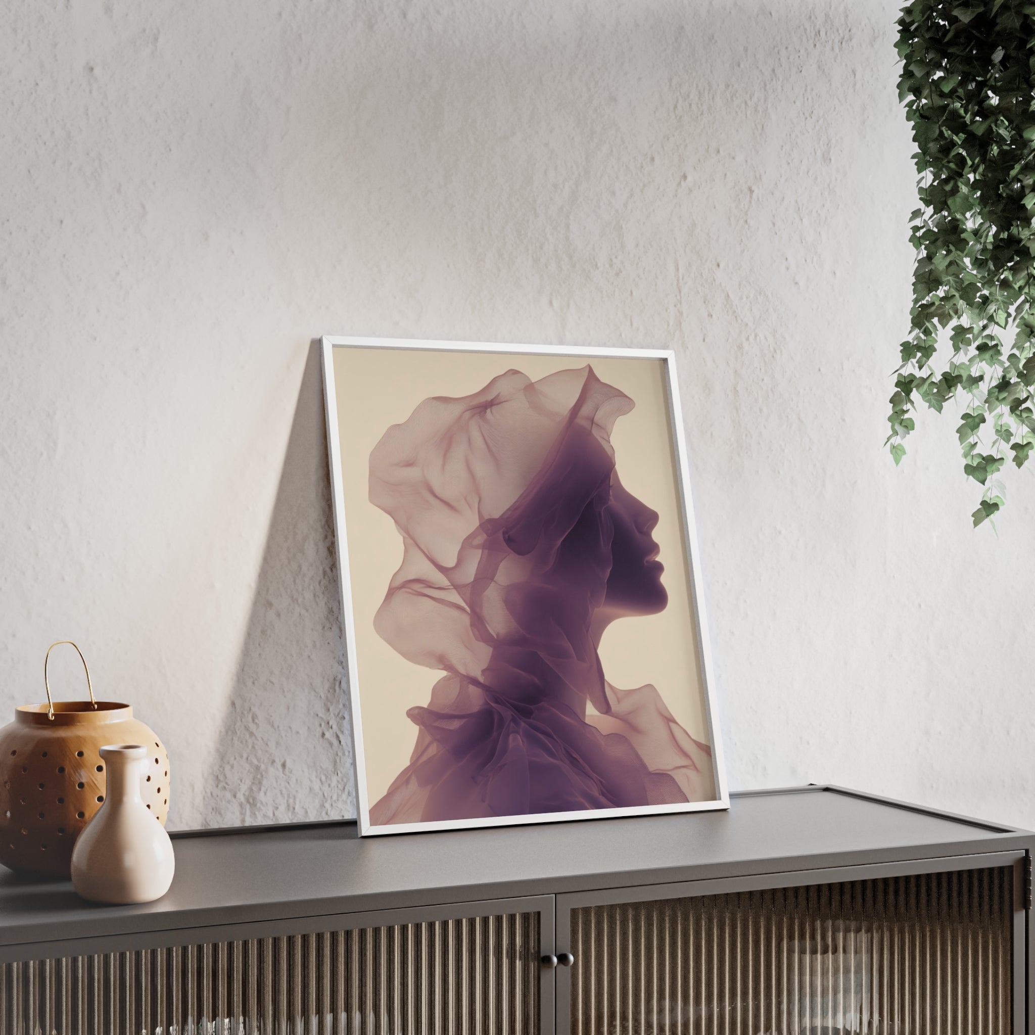 Between Dreams and Skin | Futuristisches Boho Kunstposter im Holzrahmen | Moderne Wanddeko für Wohnzimmer, Schlafzimmer & Büro