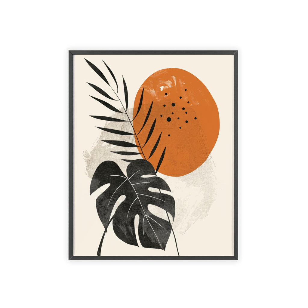Modern Botanical Art Print with Wooden Frame, Tropical Wall Decor, Housewarming Gift, Minimalist Home Art, Nature-Inspired Design