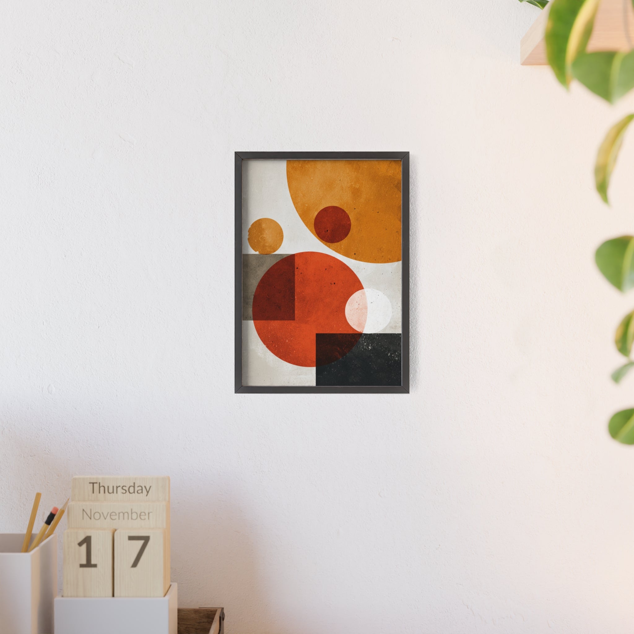 Abstraktes Geometrisches Kunstposter im Holzrahmen | Moderne Wanddeko, Minimalistisches Wohnzimmer & Büro, Boho Wandkunst