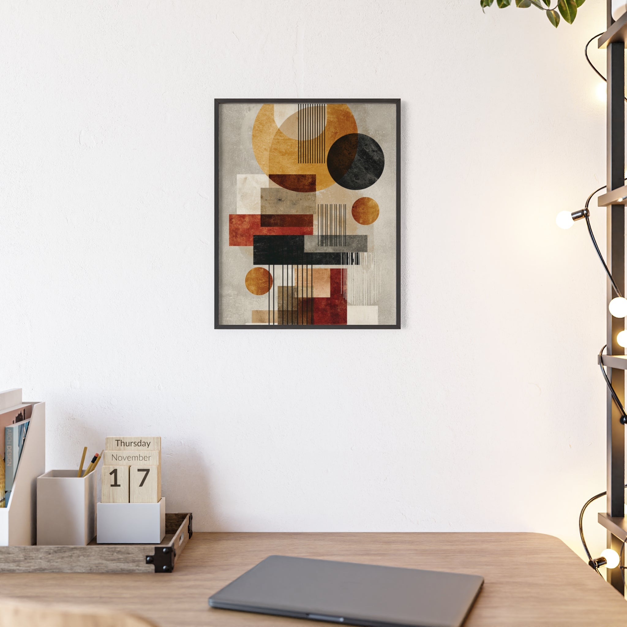 Boho Poster im Holzrahmen | Moderne Boho Wandkunst, Geometrische Wohnraumdeko, Geschenk für Kunstliebhaber, Abstraktes Design