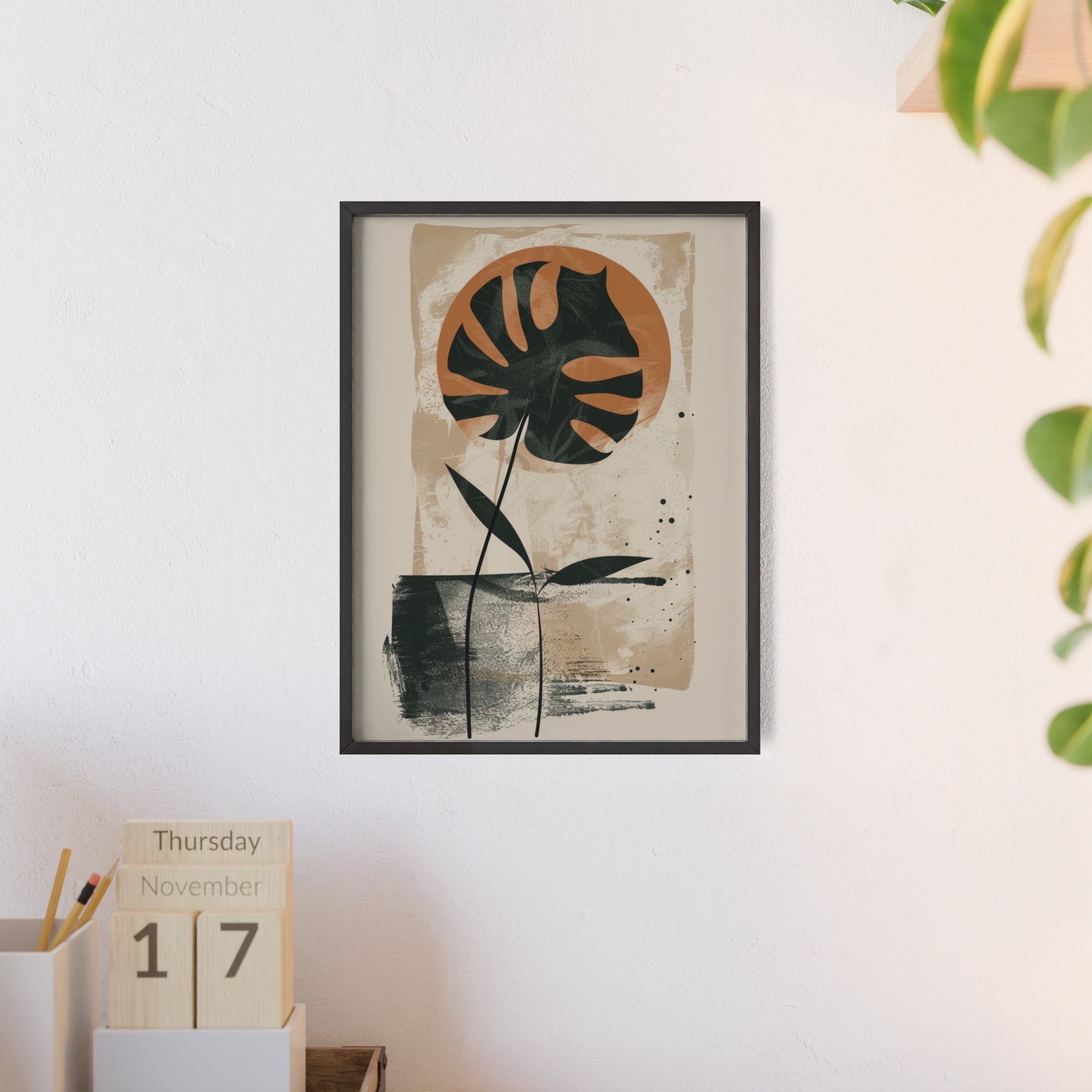 Modern Botanical Art Poster with Wooden Frame, Wall Decor, Minimalist Home Accent, Gift for Plant Lovers, Living Room Decor