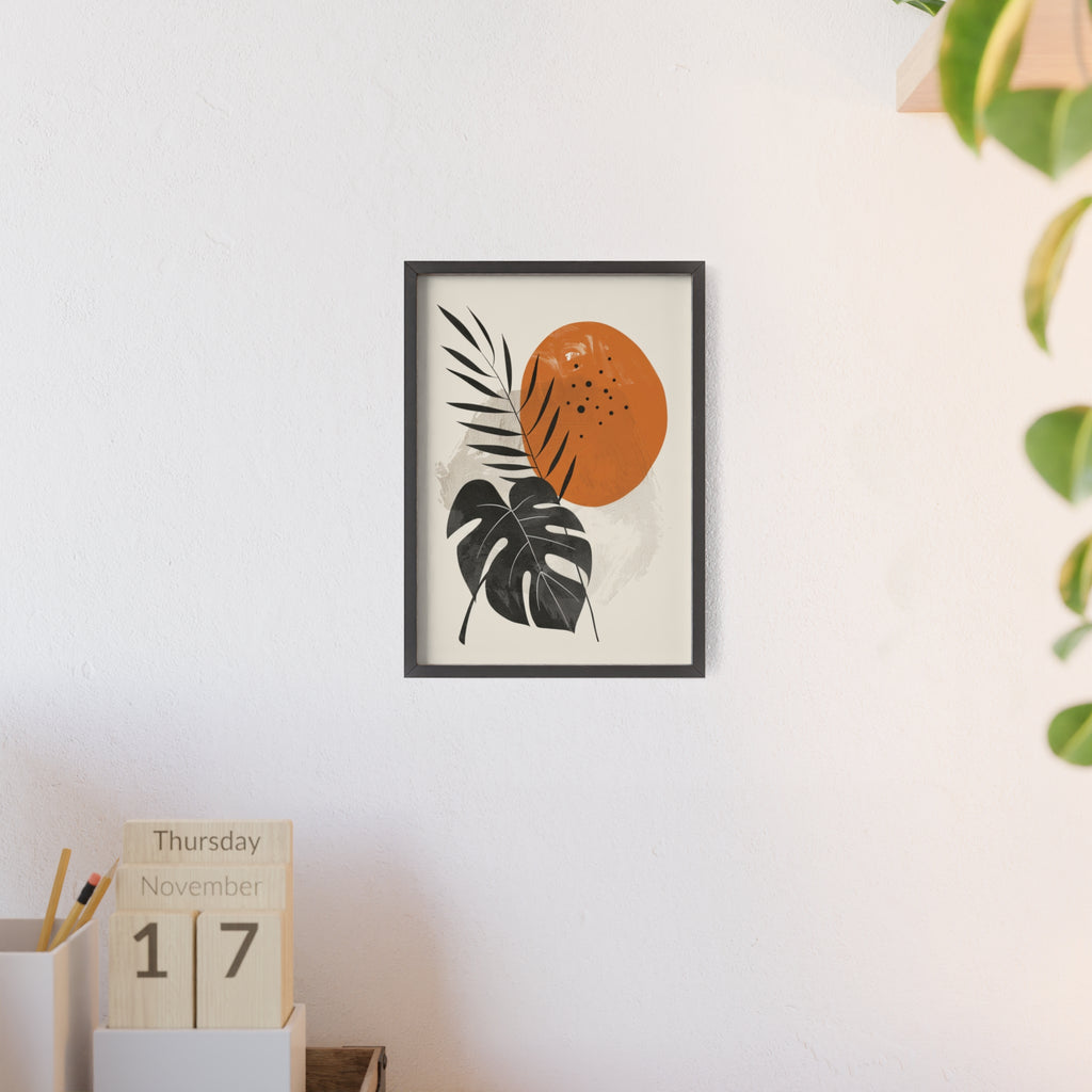Modern Botanical Art Print with Wooden Frame, Tropical Wall Decor, Housewarming Gift, Minimalist Home Art, Nature-Inspired Design