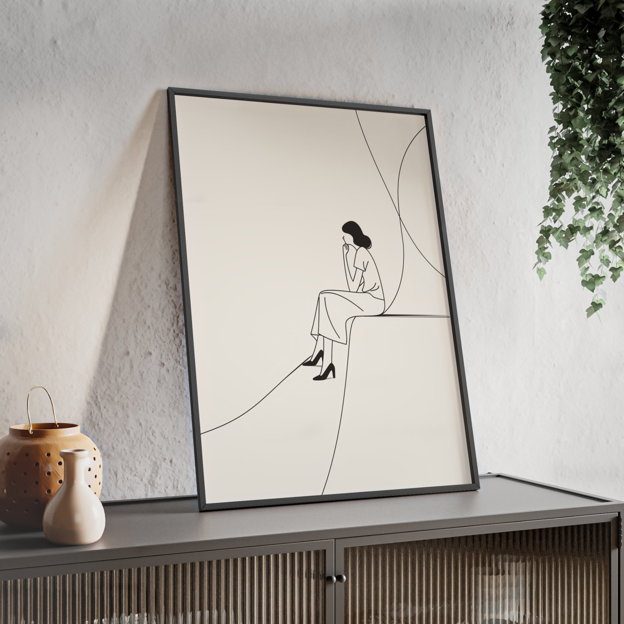 Minimalist Framed Art Print, Modern Wall Decor, Female Line Drawing, Elegant Home Art, Gift for Her