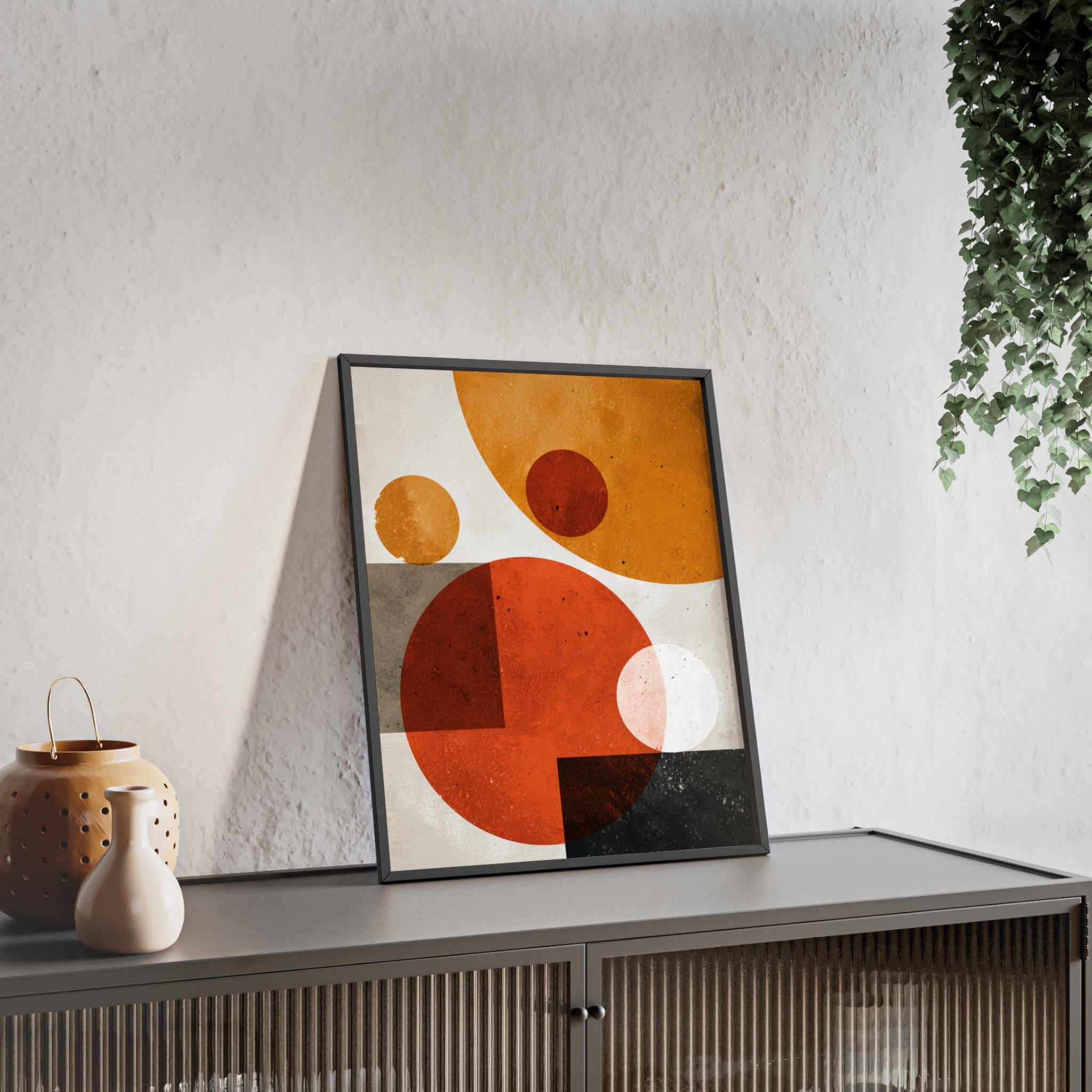 Abstraktes Geometrisches Kunstposter im Holzrahmen | Moderne Wanddeko, Minimalistisches Wohnzimmer & Büro, Boho Wandkunst