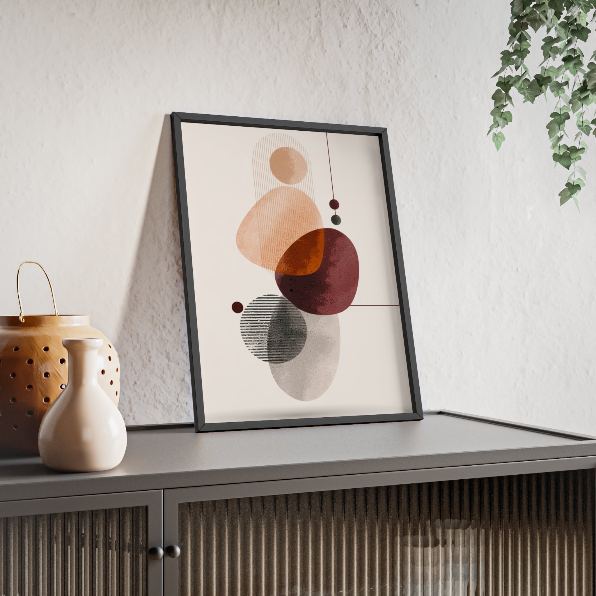 Modernes Abstraktes Kunstposter mit Holzrahmen | Boho Wanddeko | Minimalistische Wohnkultur | Galerie-Wandkunst | Einzigartiges Geschenk