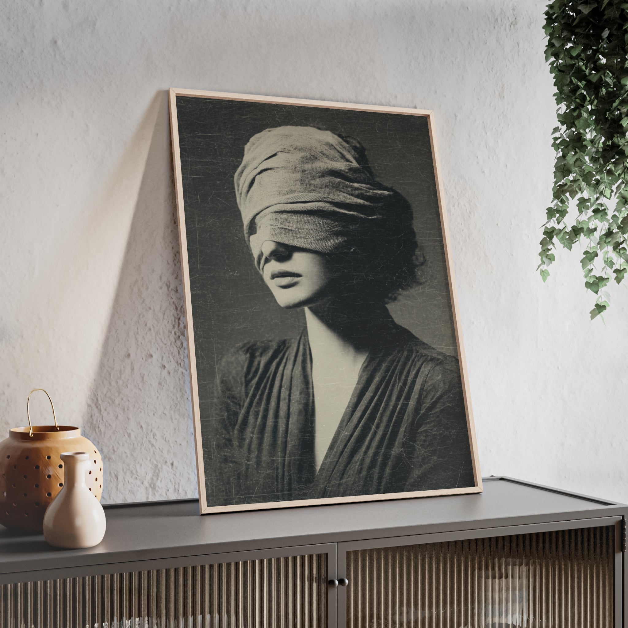 Mystisches Frauenportrait Kunstposter im Holzrahmen | Moderne Wanddeko, Minimalistisches Wohnzimmer & Büro, Boho Wandkunst