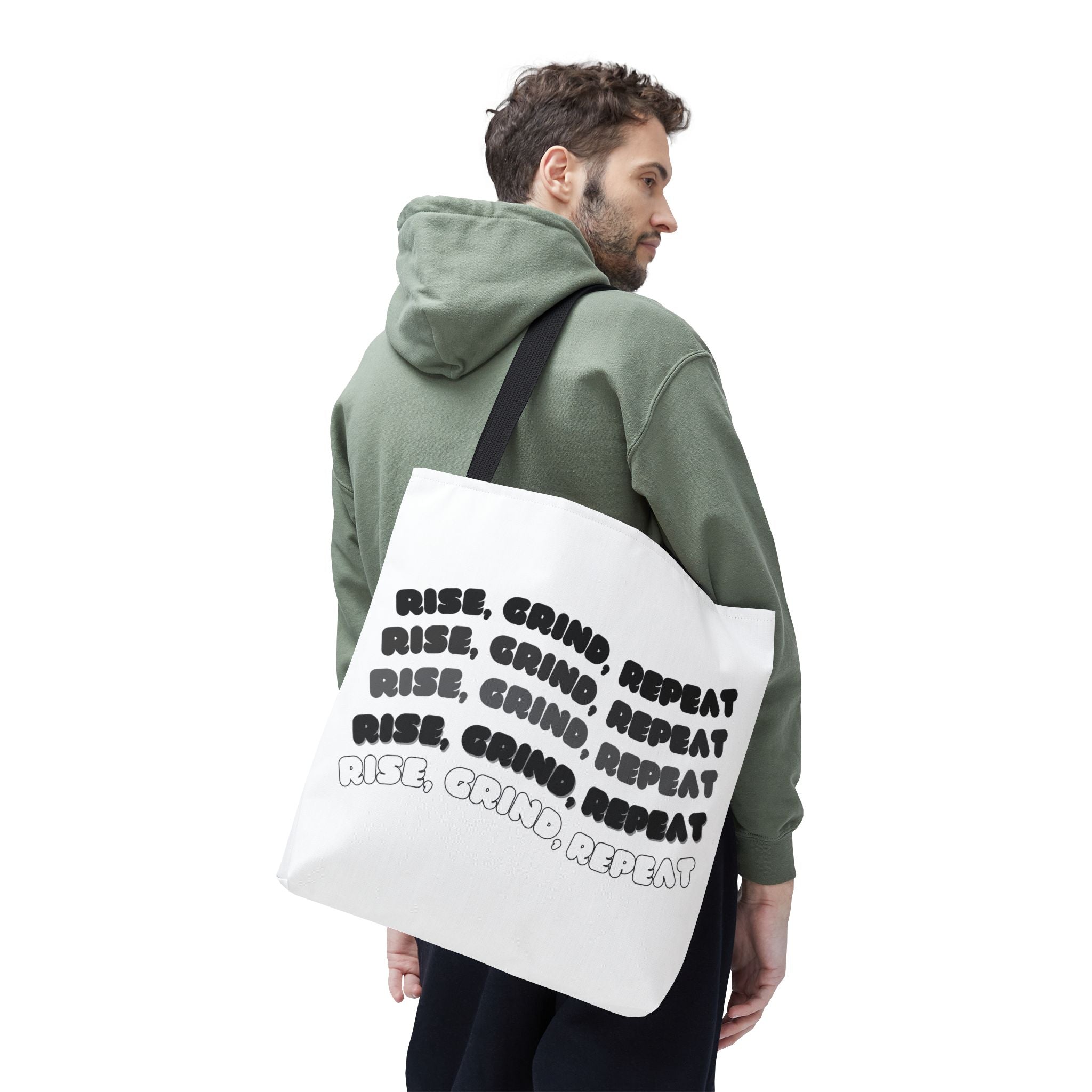 Motivierende Tote Bag - Stofftasche mit Spruch Rise Grind Repeat | Einkaufstasche Geschenk für Frauen, Studenten & Alltag