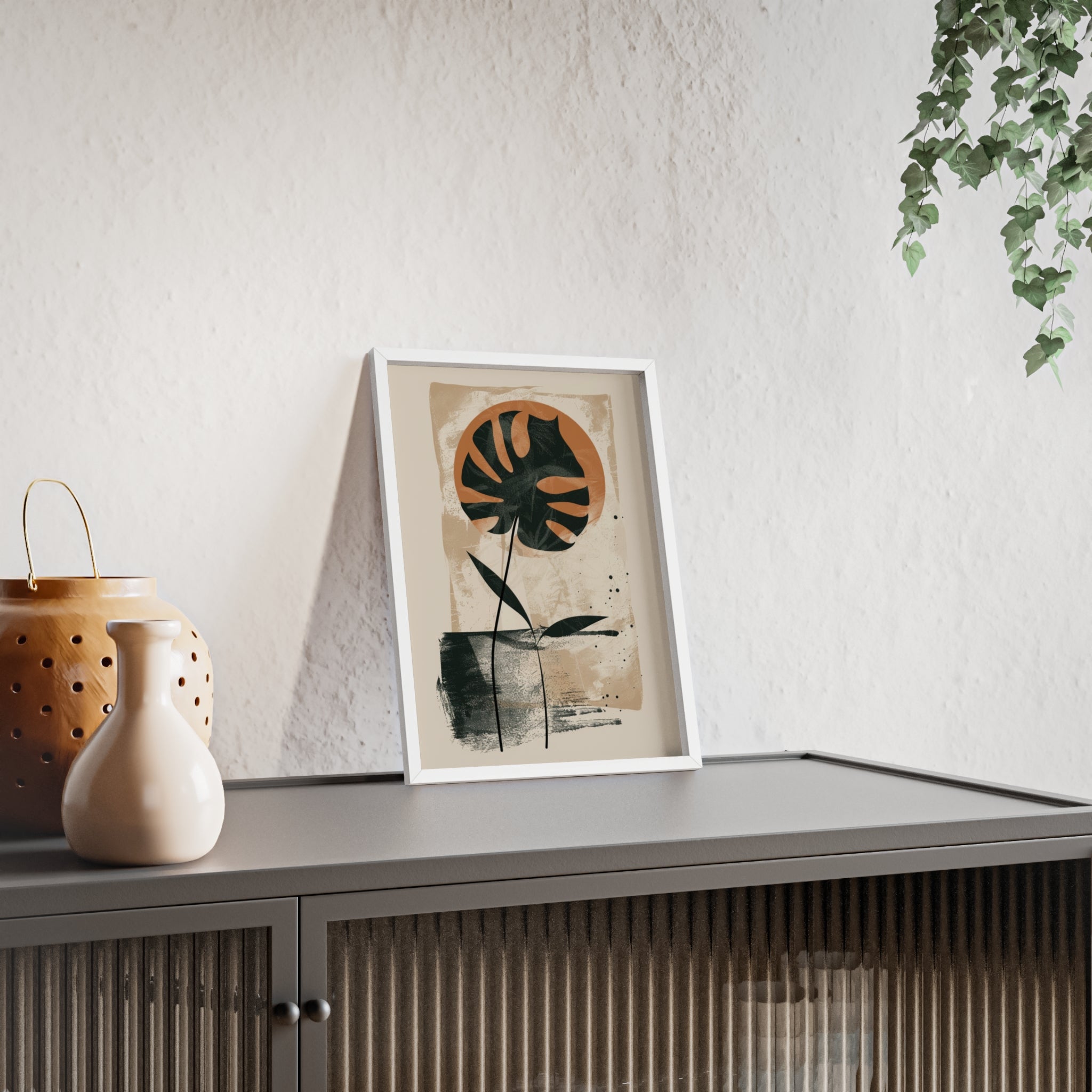 Modern Botanical Art Poster with Wooden Frame, Wall Decor, Minimalist Home Accent, Gift for Plant Lovers, Living Room Decor