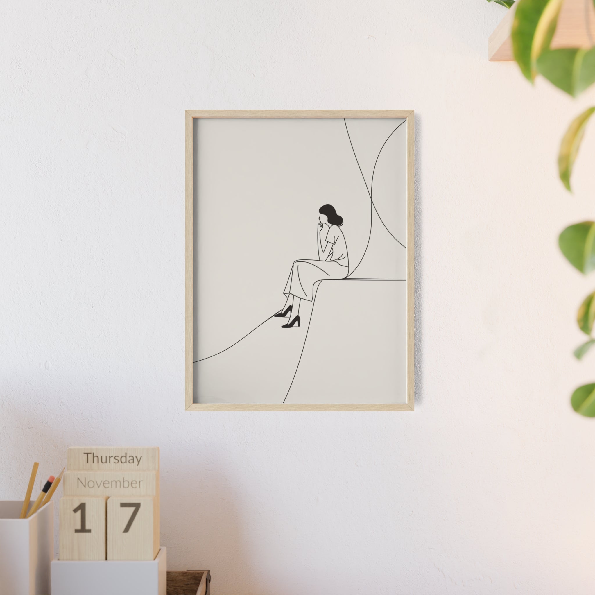 Minimalist Framed Art Print, Modern Wall Decor, Female Line Drawing, Elegant Home Art, Gift for Her
