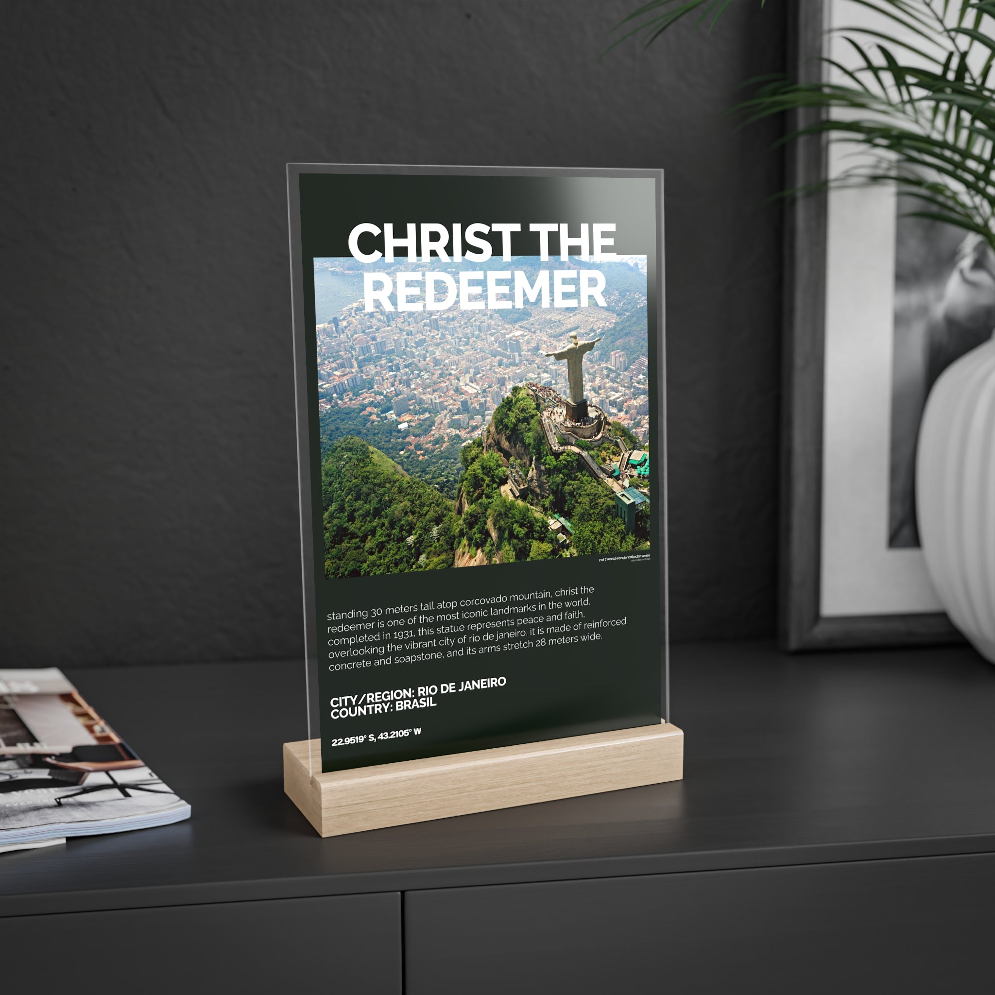 Cristo Redentor Acrylschild mit Holzständer | Sammlerstück & Geschenk - World Wonder Collector Series