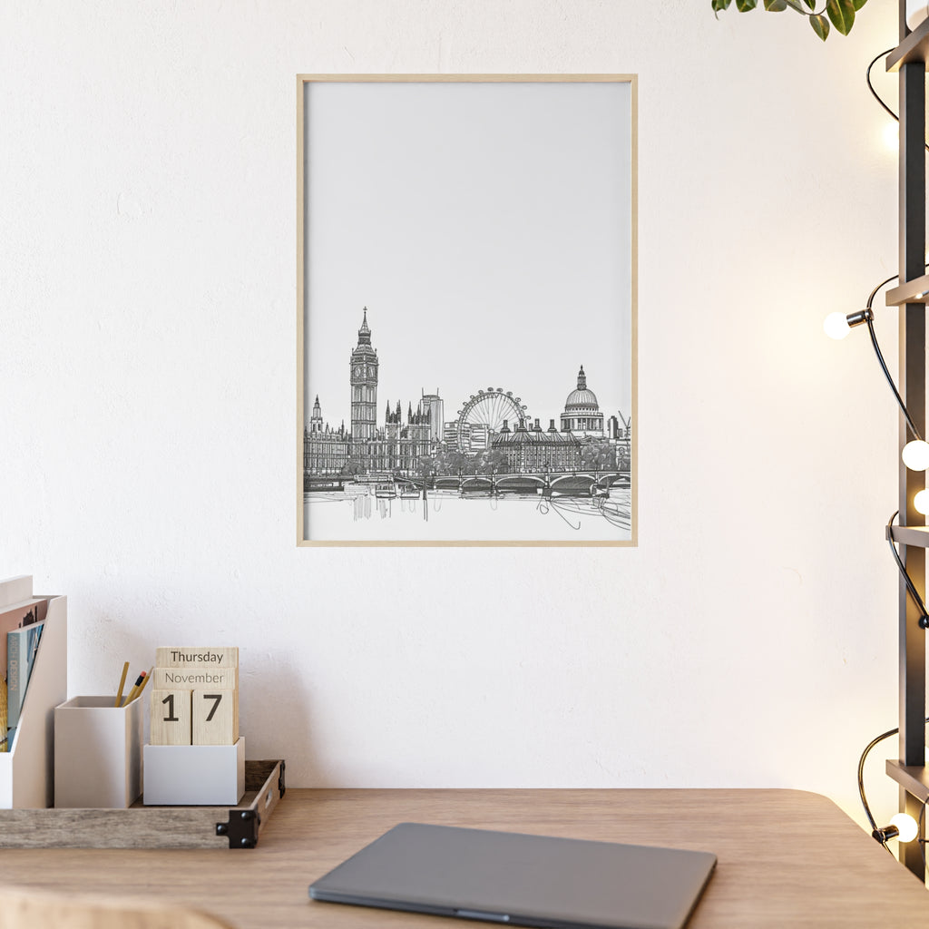 Chic Cityscape Posters with Wooden Frame, Urban Decor, Wall Art, Home Office Art, Gift for Art Lovers, Minimalist Design