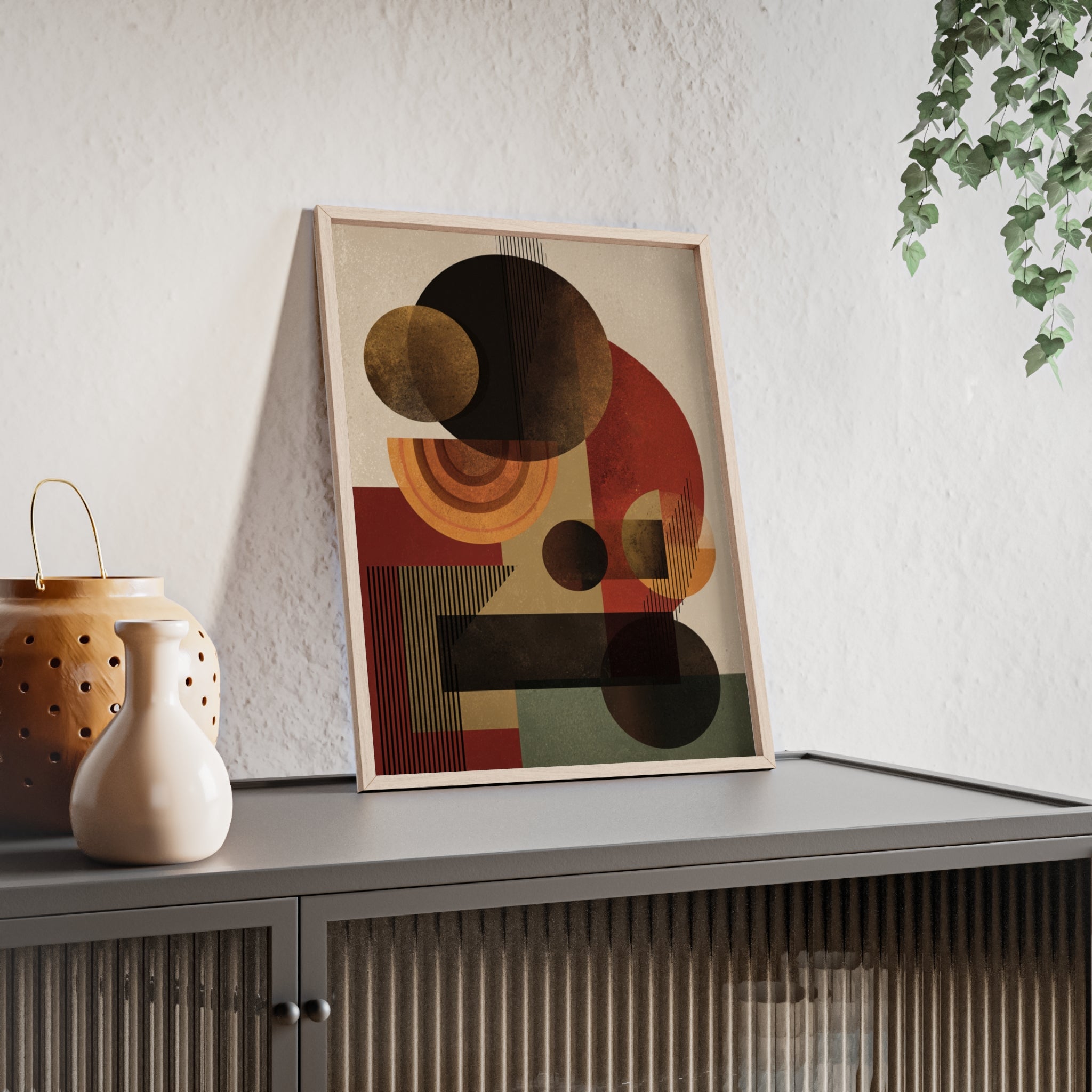 Künstlerisches Geometrisches Poster im Holzrahmen | Moderne Wohnraumdeko, Wandkunst, Geschenk für Kunstliebhaber, Minimalistische Kunst