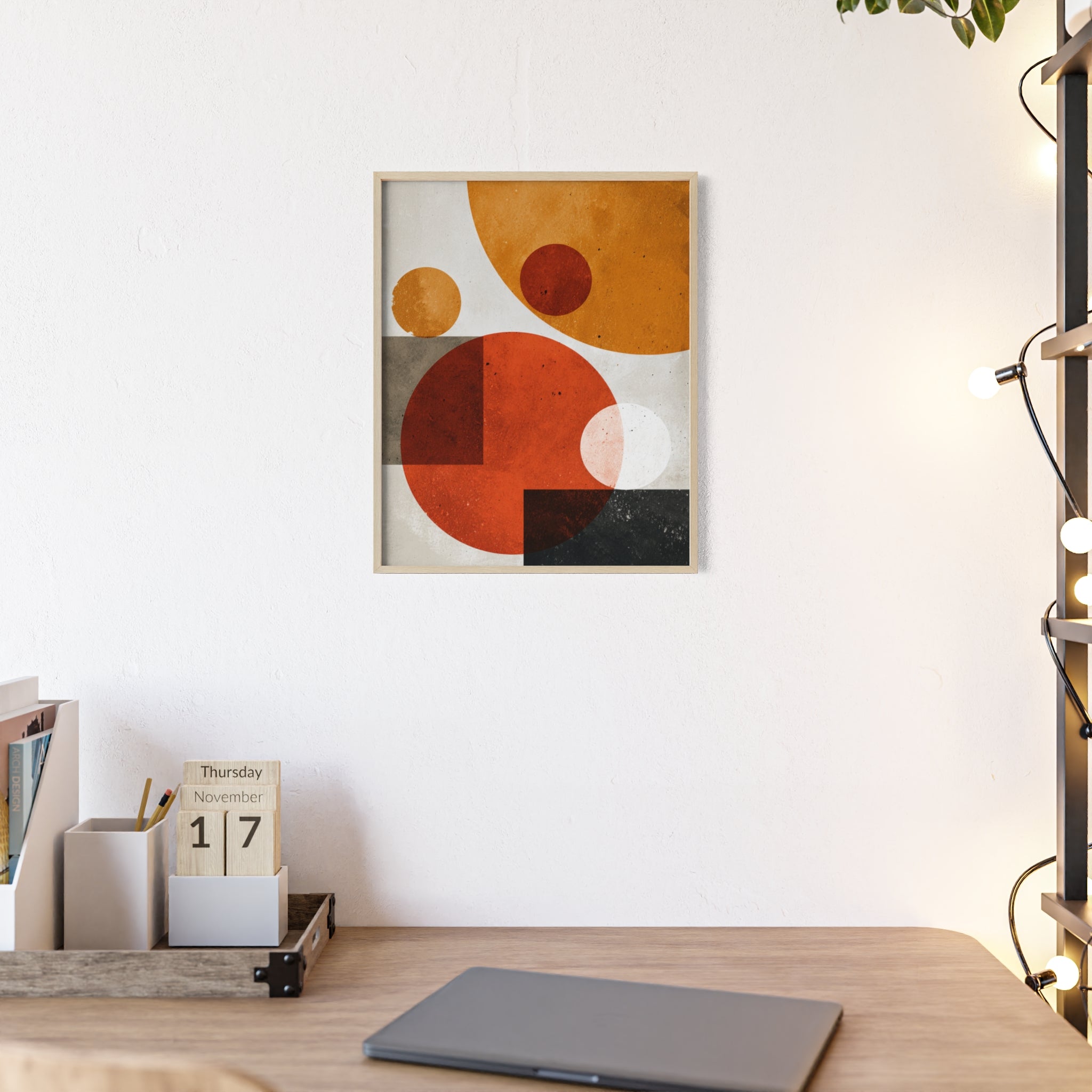Abstraktes Geometrisches Kunstposter im Holzrahmen | Moderne Wanddeko, Minimalistisches Wohnzimmer & Büro, Boho Wandkunst