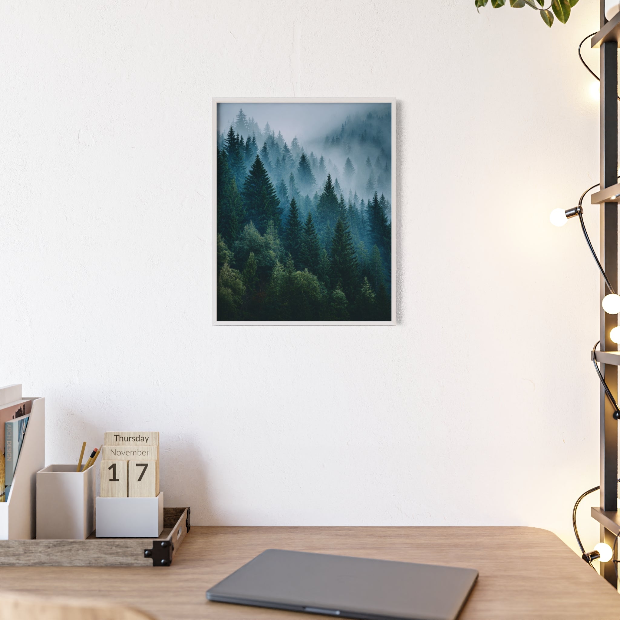 Wooden Frame Poster, Framed Art Print, Nature Wall Décor, Forest Landscape Art, Home Decor Gift, Rustic Bedroom Artwork