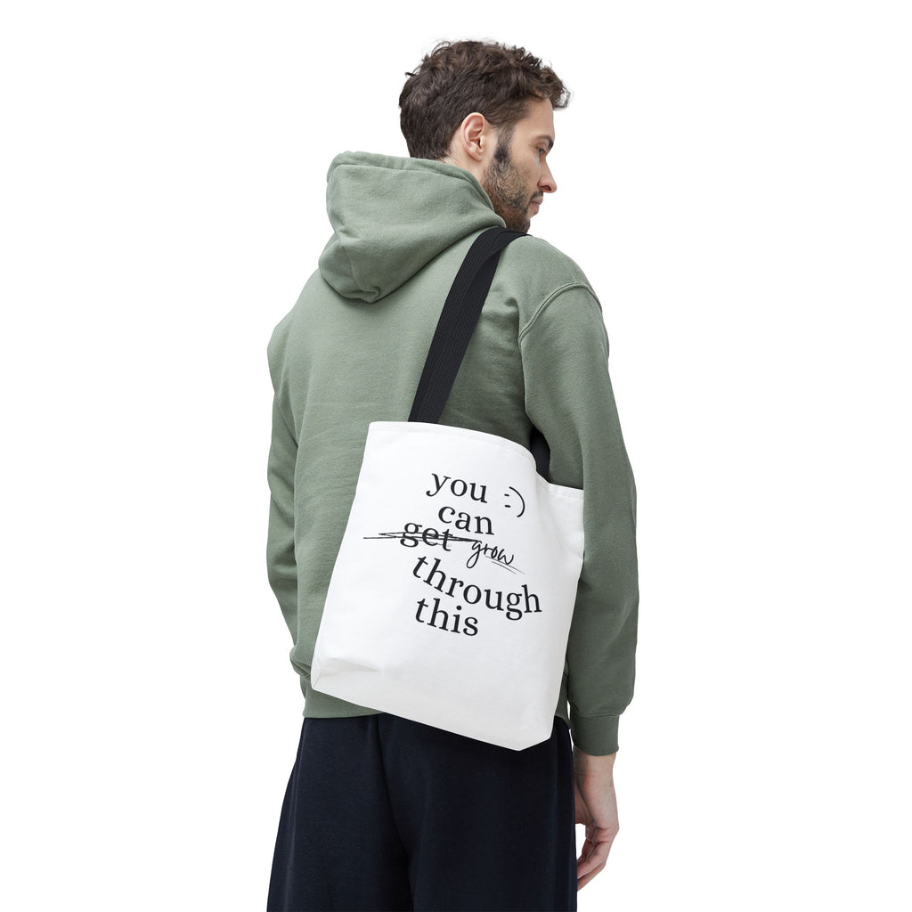 Motivierende Tote Bag - Stofftasche mit Spruch You Can Grow Through This | Einkaufstasche Geschenk für Frauen, Studenten & Alltag