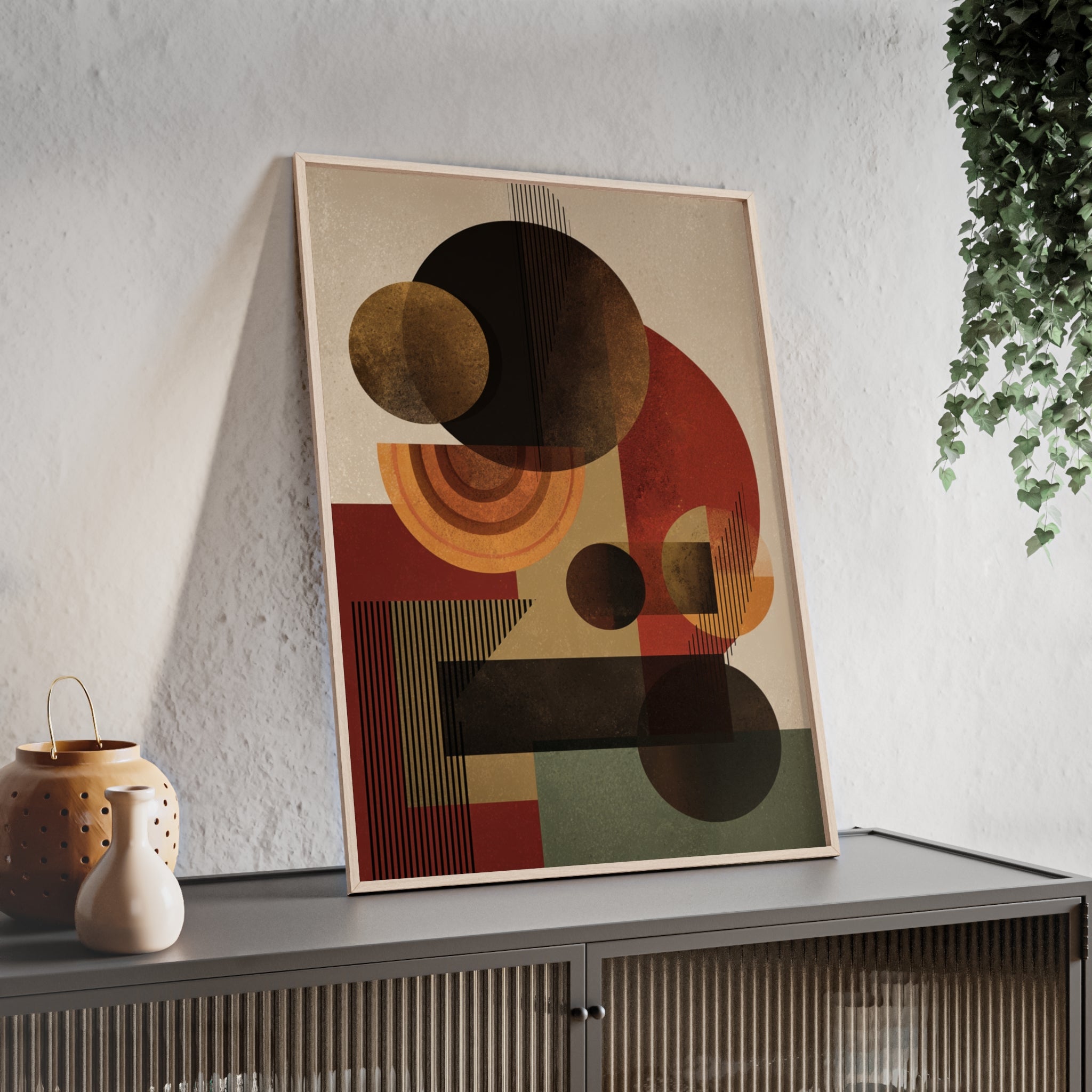 Künstlerisches Geometrisches Poster im Holzrahmen | Moderne Wohnraumdeko, Wandkunst, Geschenk für Kunstliebhaber, Minimalistische Kunst