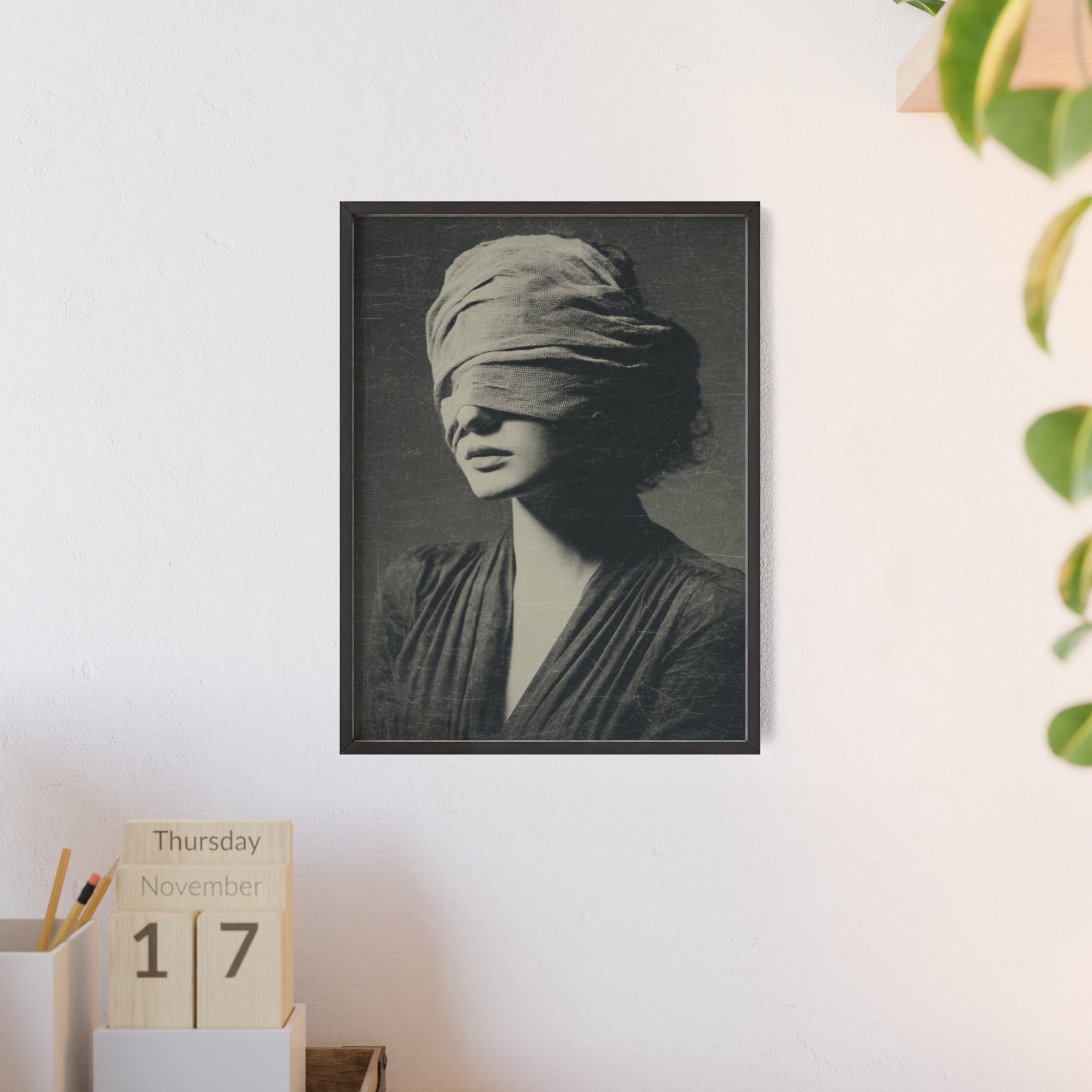 Mystisches Frauenportrait Kunstposter im Holzrahmen | Moderne Wanddeko, Minimalistisches Wohnzimmer & Büro, Boho Wandkunst