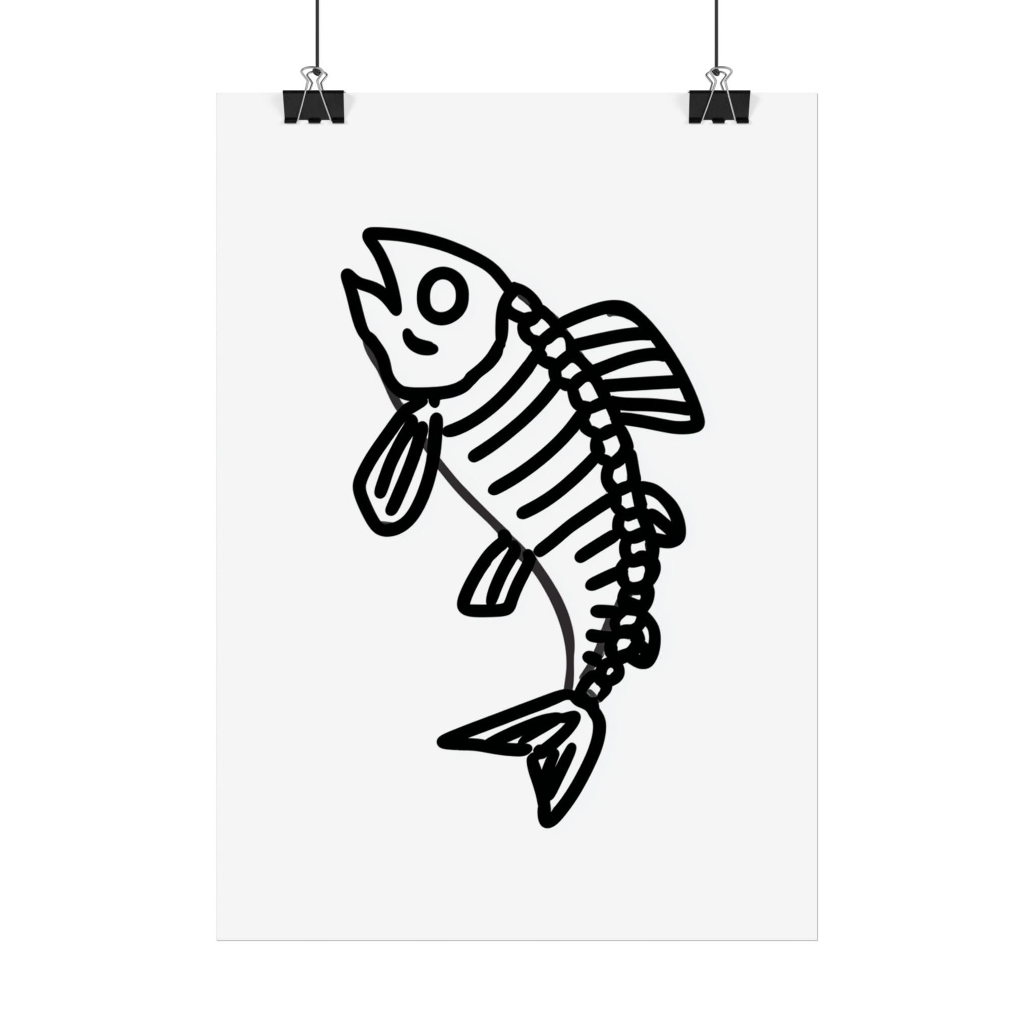 Minimalistisches Poster Fischskelett | Nautische Wanddeko |Schwarz Weiß Fisch Kunst Druck | Moderne Küche & Wohnzimmer Wandbild