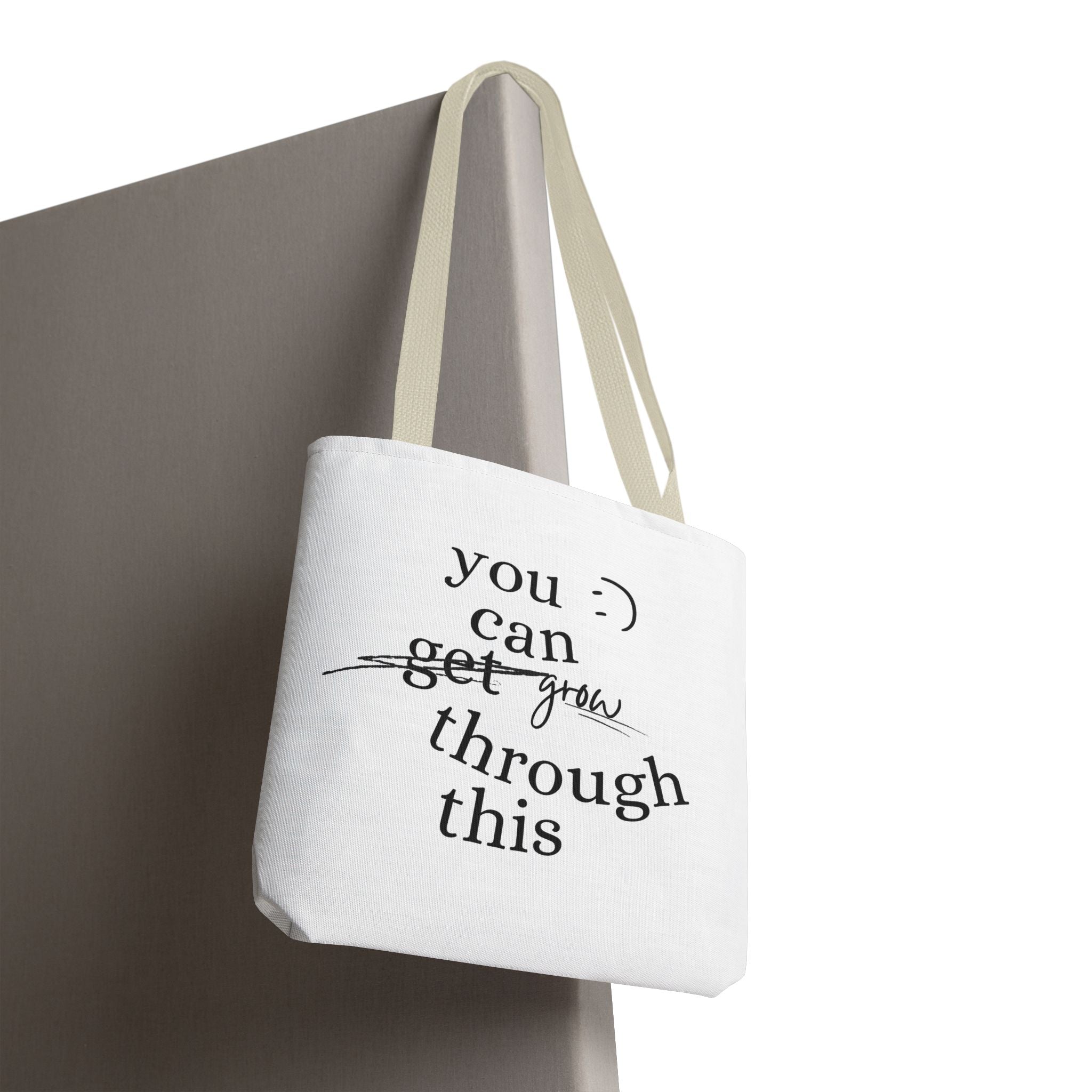 Motivierende Tote Bag - Stofftasche mit Spruch You Can Grow Through This | Einkaufstasche Geschenk für Frauen, Studenten & Alltag