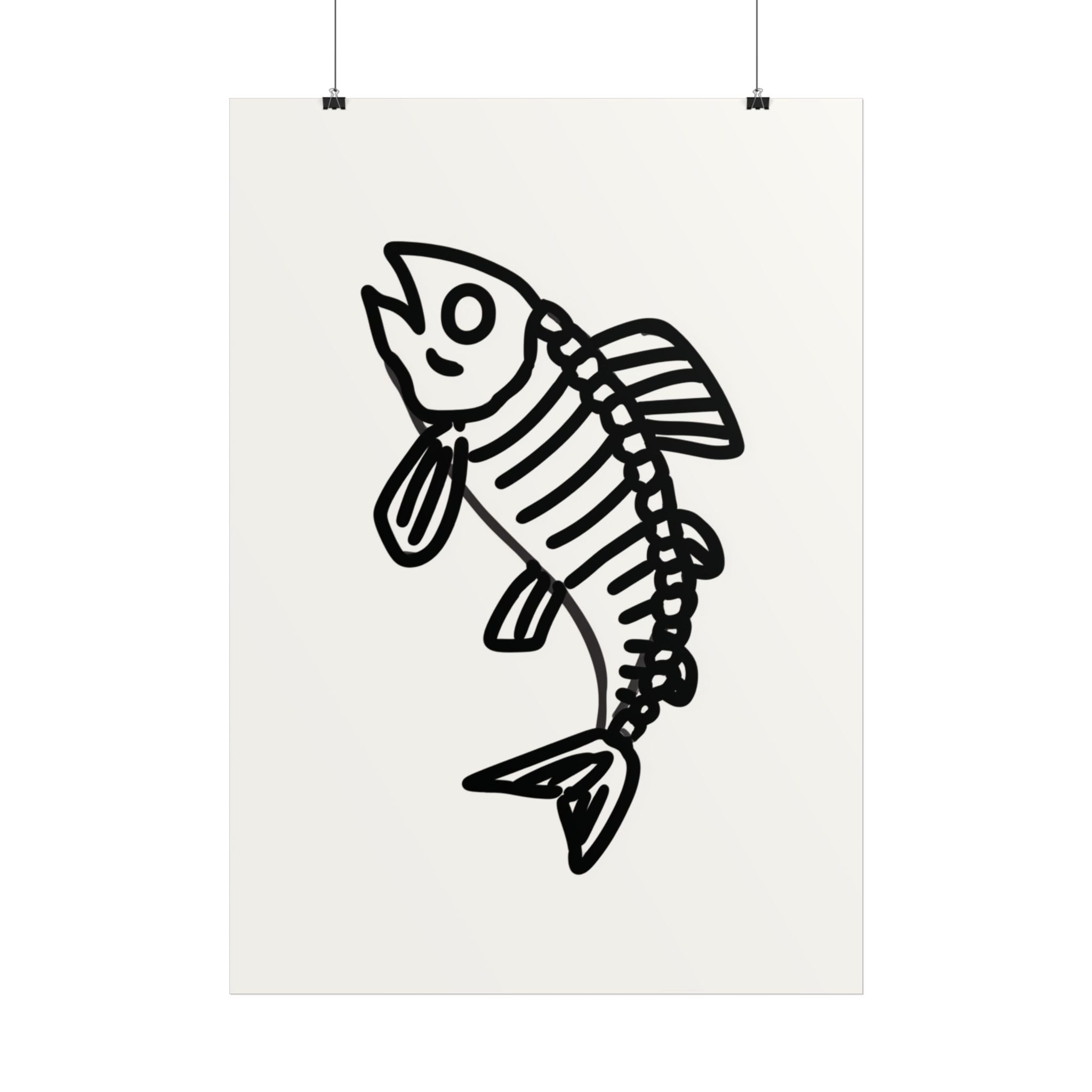 Minimalistisches Poster Fischskelett | Nautische Wanddeko |Schwarz Weiß Fisch Kunst Druck | Moderne Küche & Wohnzimmer Wandbild