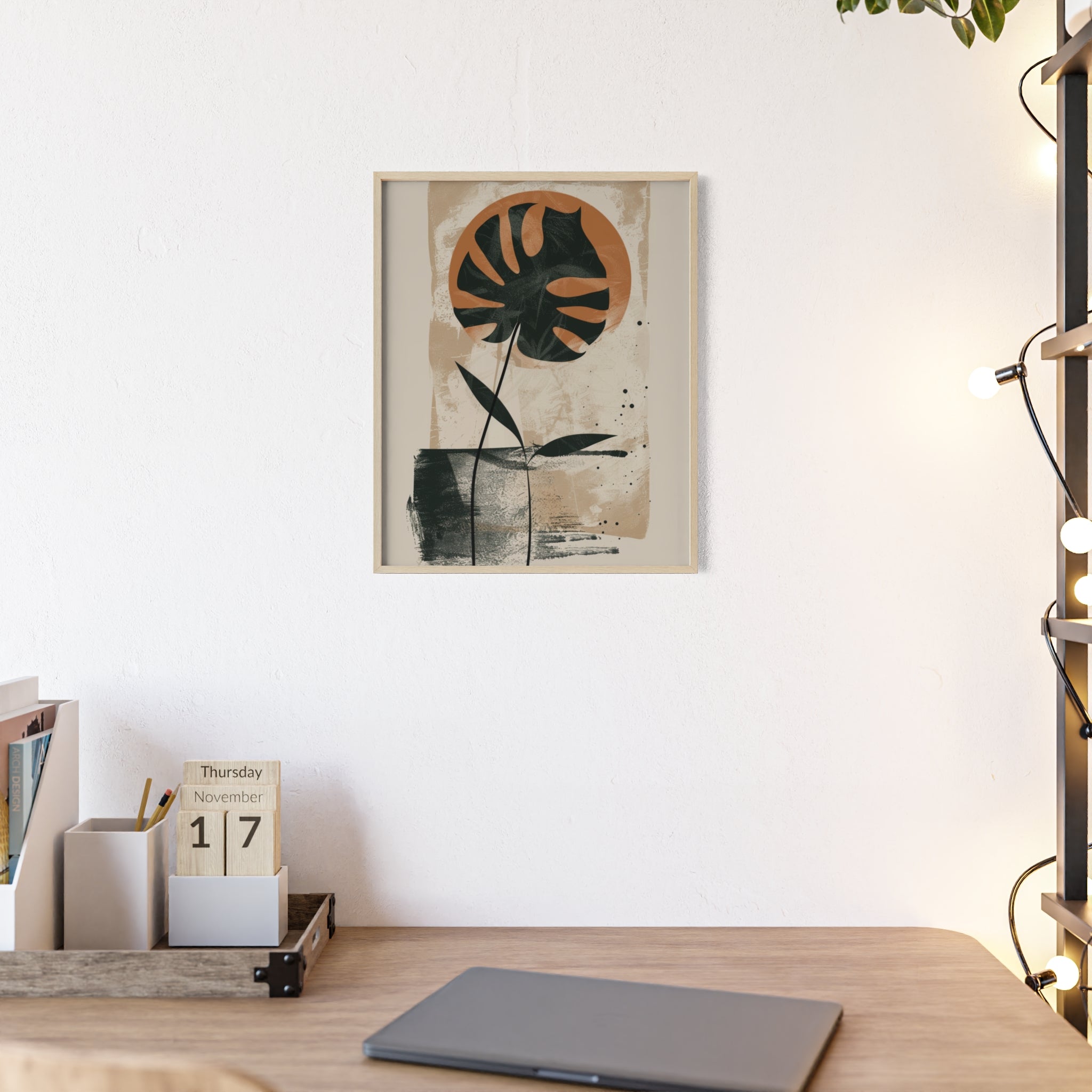 Modern Botanical Art Poster with Wooden Frame, Wall Decor, Minimalist Home Accent, Gift for Plant Lovers, Living Room Decor