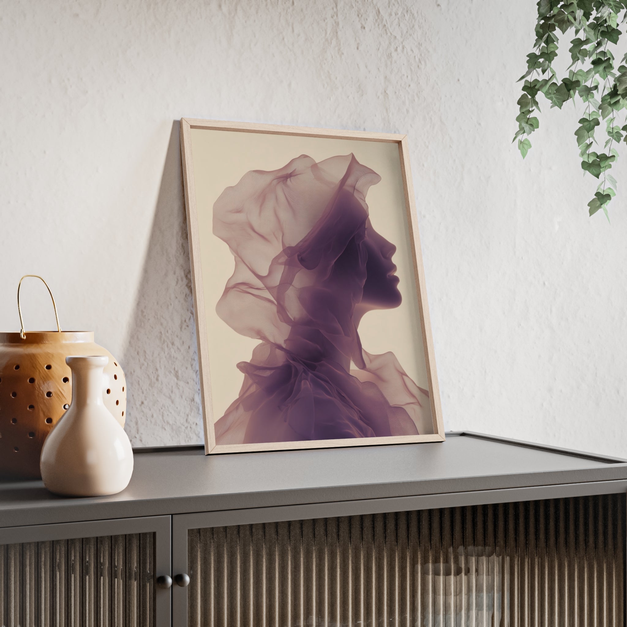 Between Dreams and Skin | Futuristisches Boho Kunstposter im Holzrahmen | Moderne Wanddeko für Wohnzimmer, Schlafzimmer & Büro