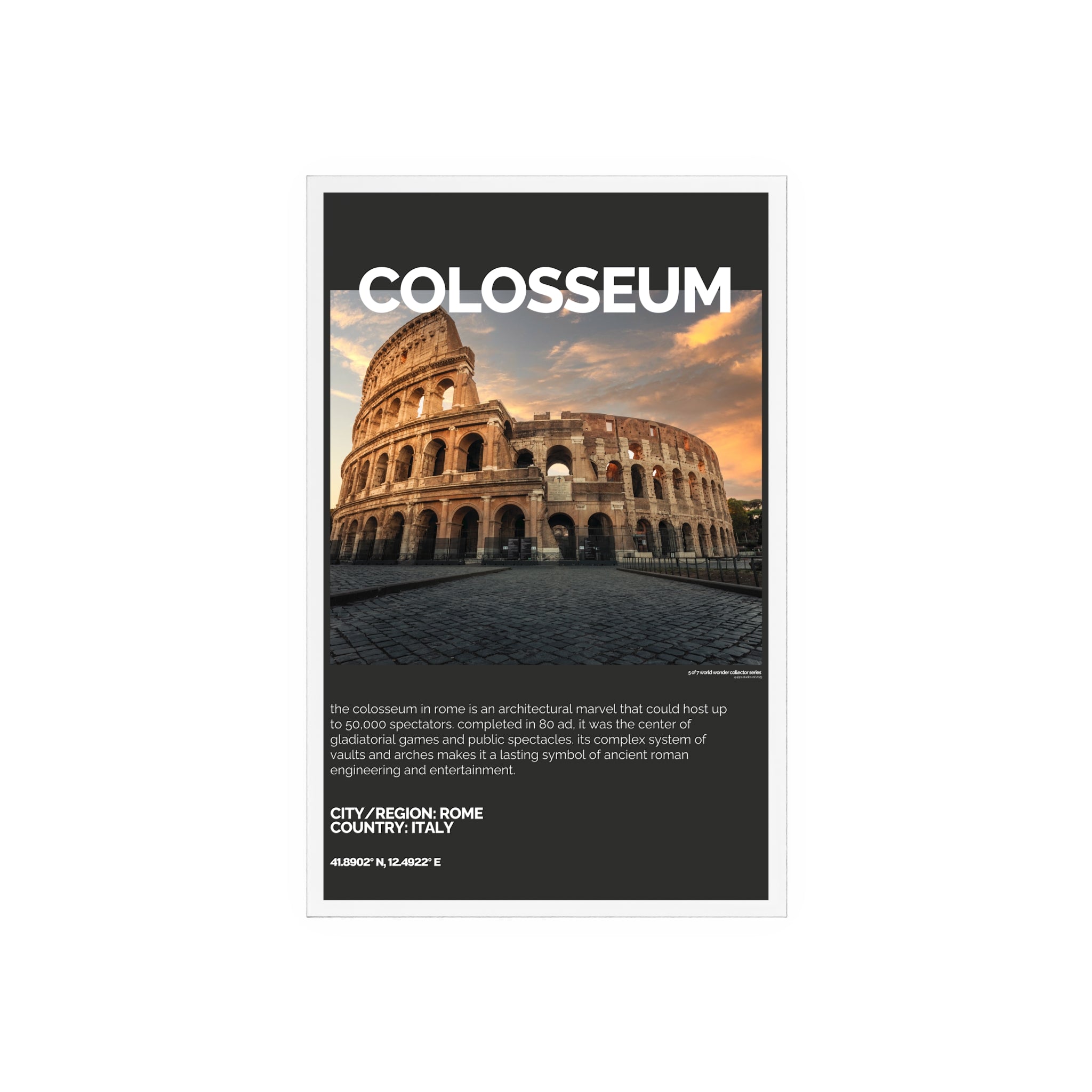 Kolosseum Acrylschild mit Holzständer | Sammlerstück & Geschenk - World Wonder Collector Series