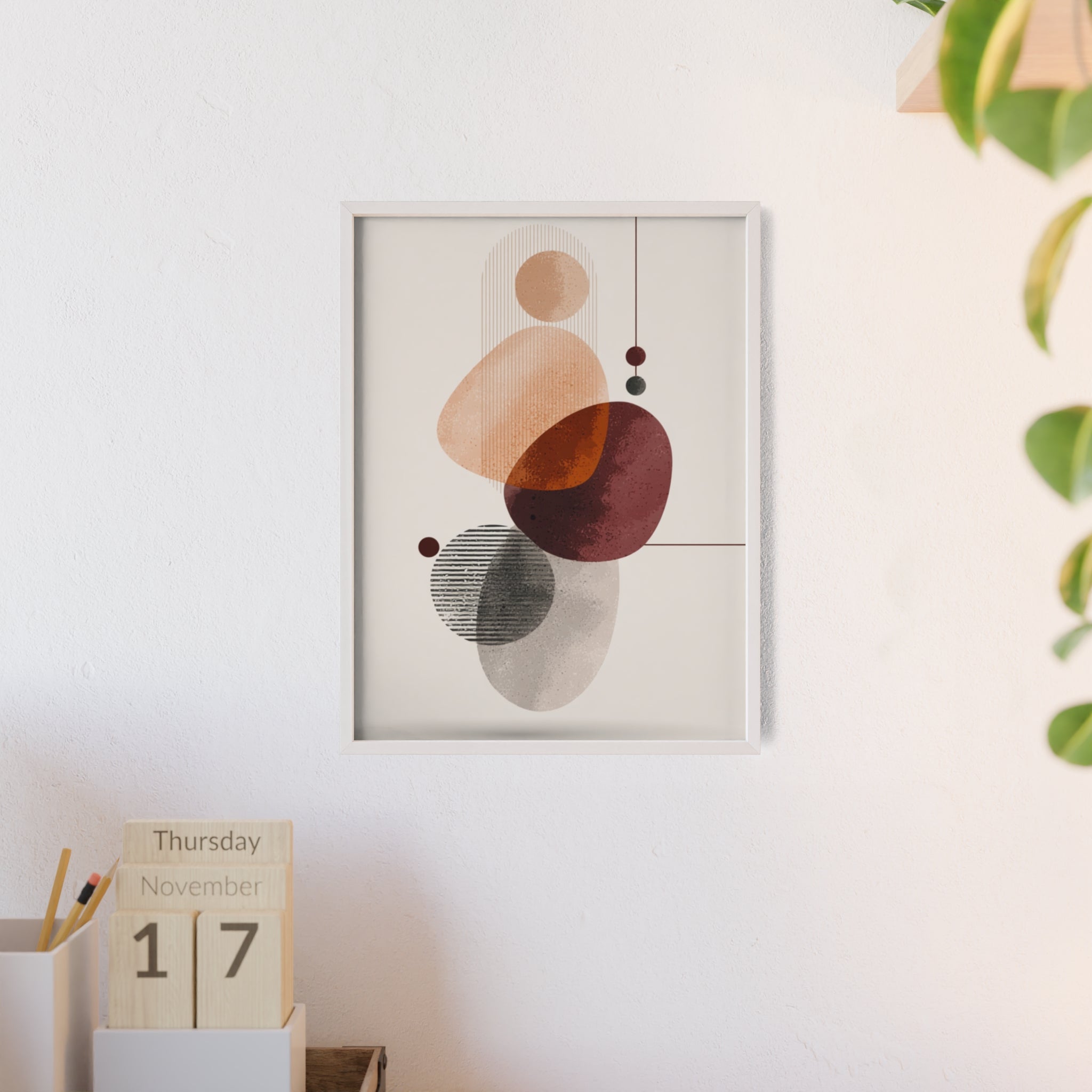Modernes Abstraktes Kunstposter mit Holzrahmen | Boho Wanddeko | Minimalistische Wohnkultur | Galerie-Wandkunst | Einzigartiges Geschenk