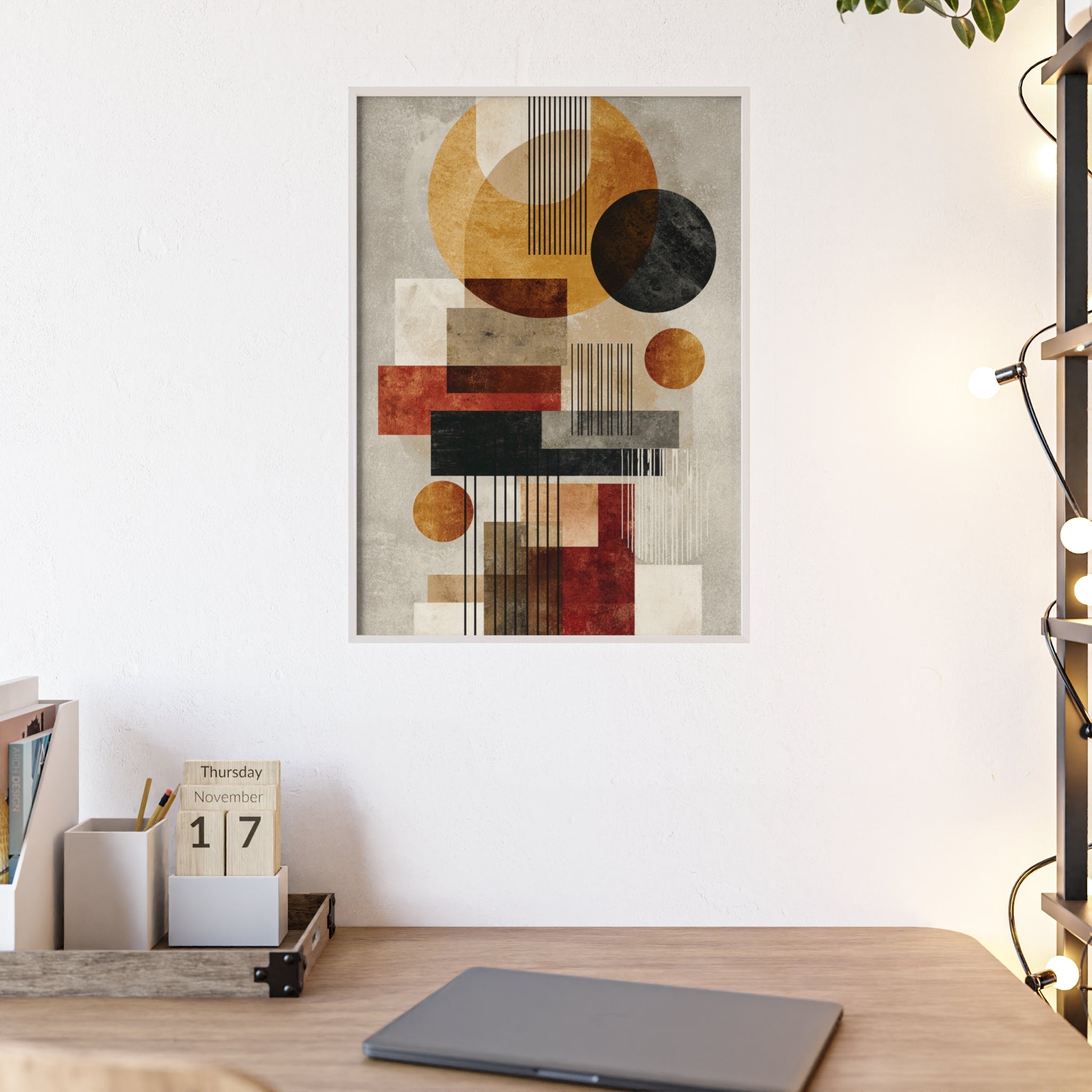 Boho Poster im Holzrahmen | Moderne Boho Wandkunst, Geometrische Wohnraumdeko, Geschenk für Kunstliebhaber, Abstraktes Design