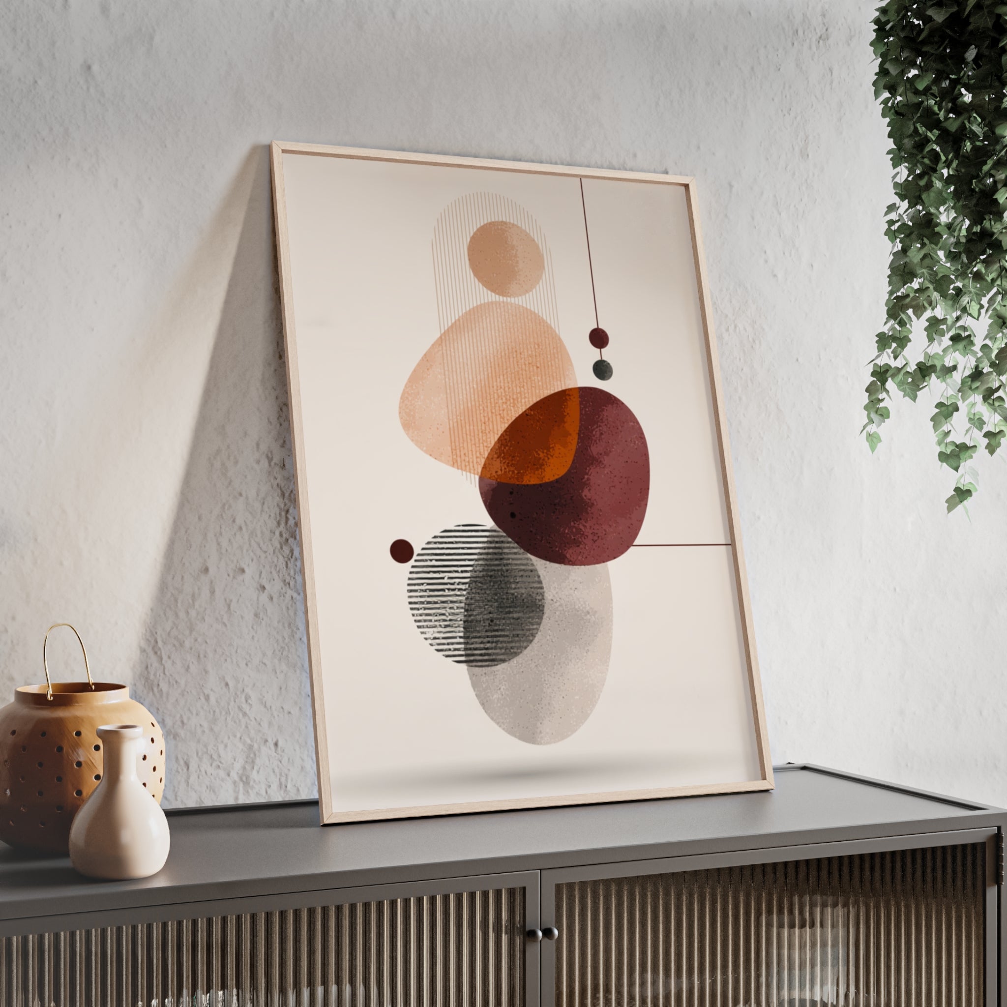 Modernes Abstraktes Kunstposter mit Holzrahmen | Boho Wanddeko | Minimalistische Wohnkultur | Galerie-Wandkunst | Einzigartiges Geschenk