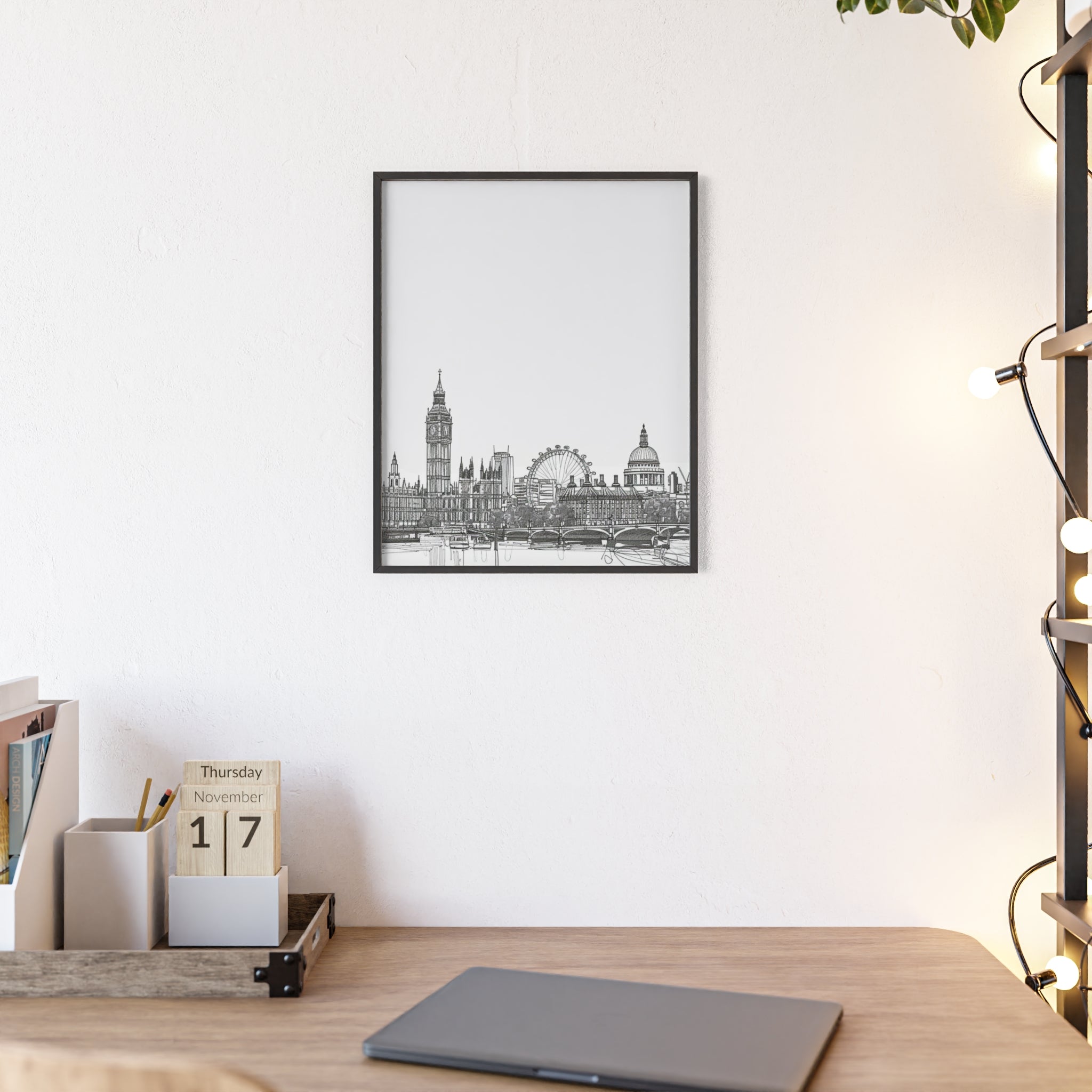 Chic Cityscape Posters with Wooden Frame, Urban Decor, Wall Art, Home Office Art, Gift for Art Lovers, Minimalist Design