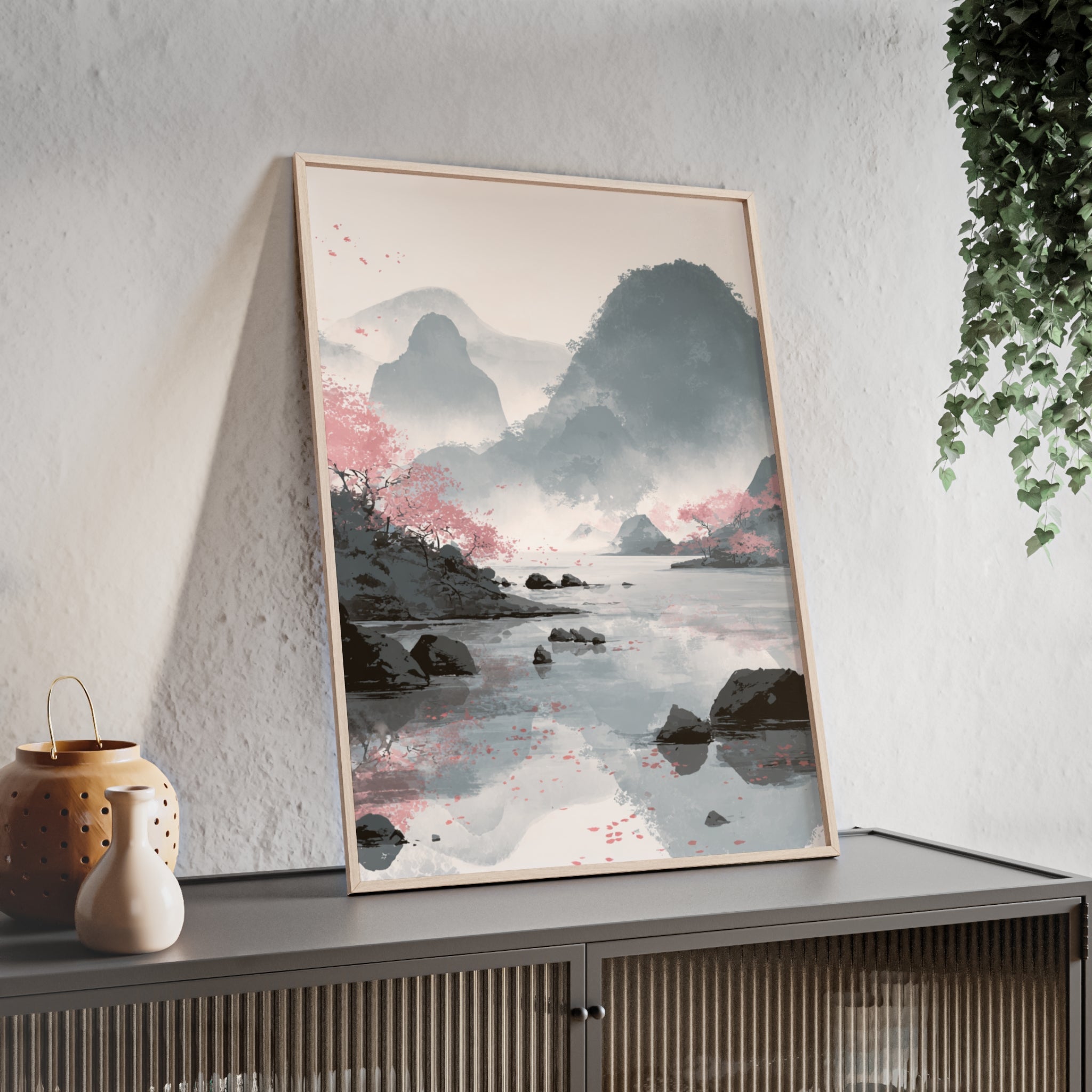 Magische Kirschblüten Landschaft Poster | Japanische Wanddeko, Kunstdruck für Wohnzimmer und Büro, Poster Wanddeko