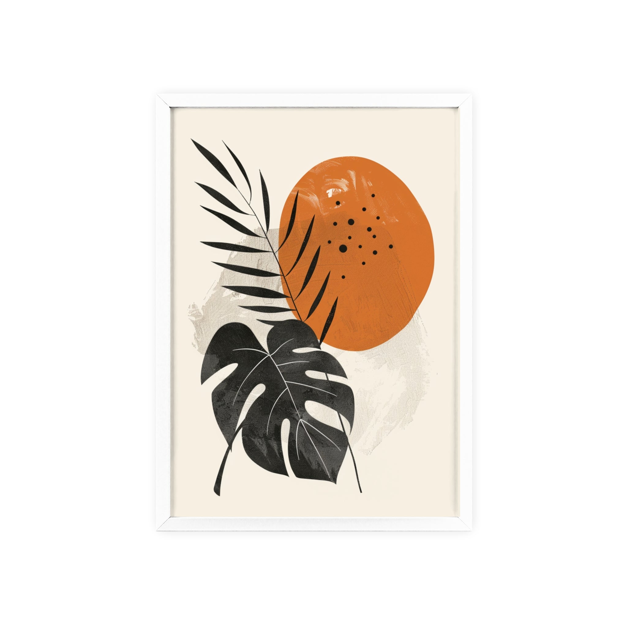 Modern Botanical Art Print with Wooden Frame, Tropical Wall Decor, Housewarming Gift, Minimalist Home Art, Nature-Inspired Design